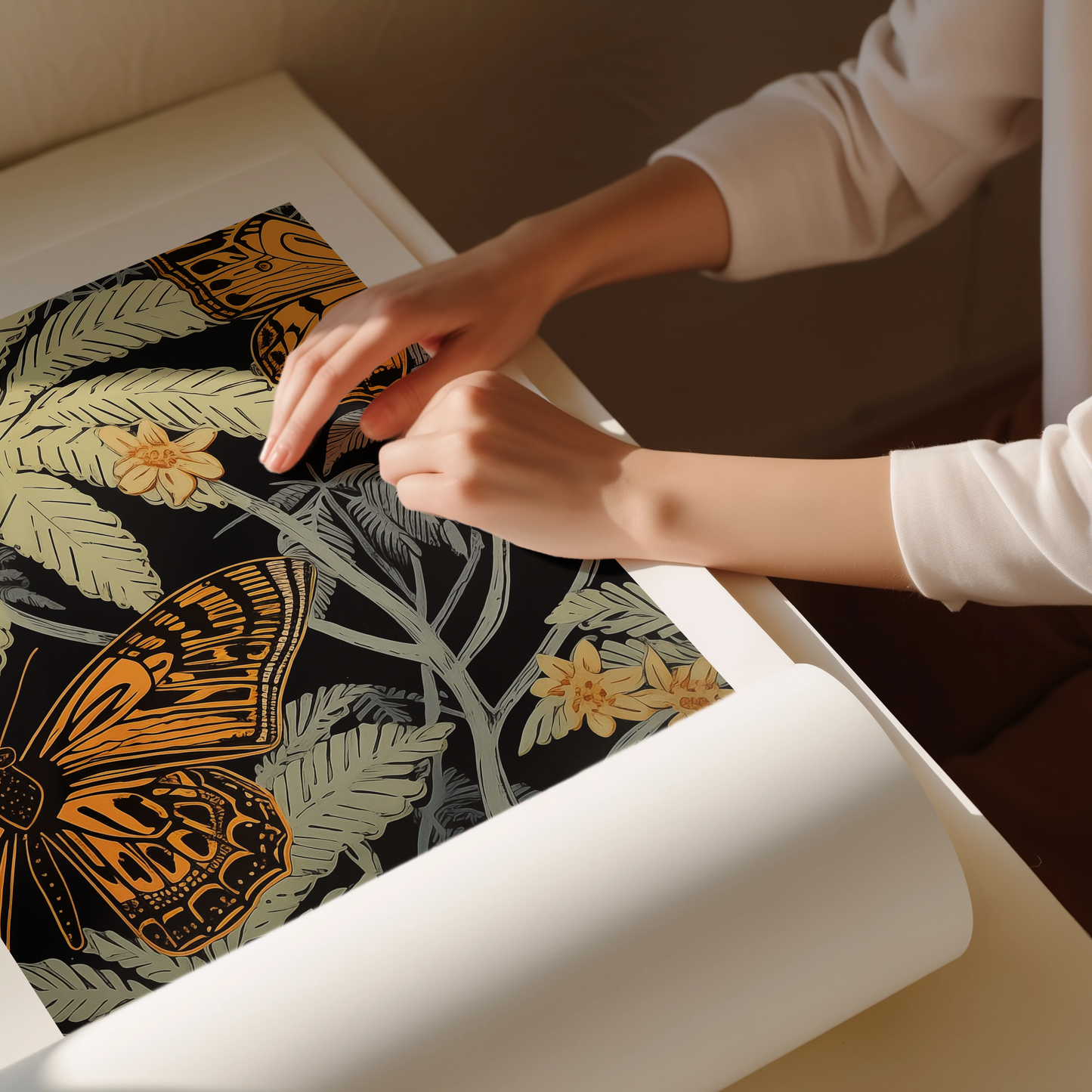 Botanical Butterfly Linocut Art Print - Nature-Inspired Illustration