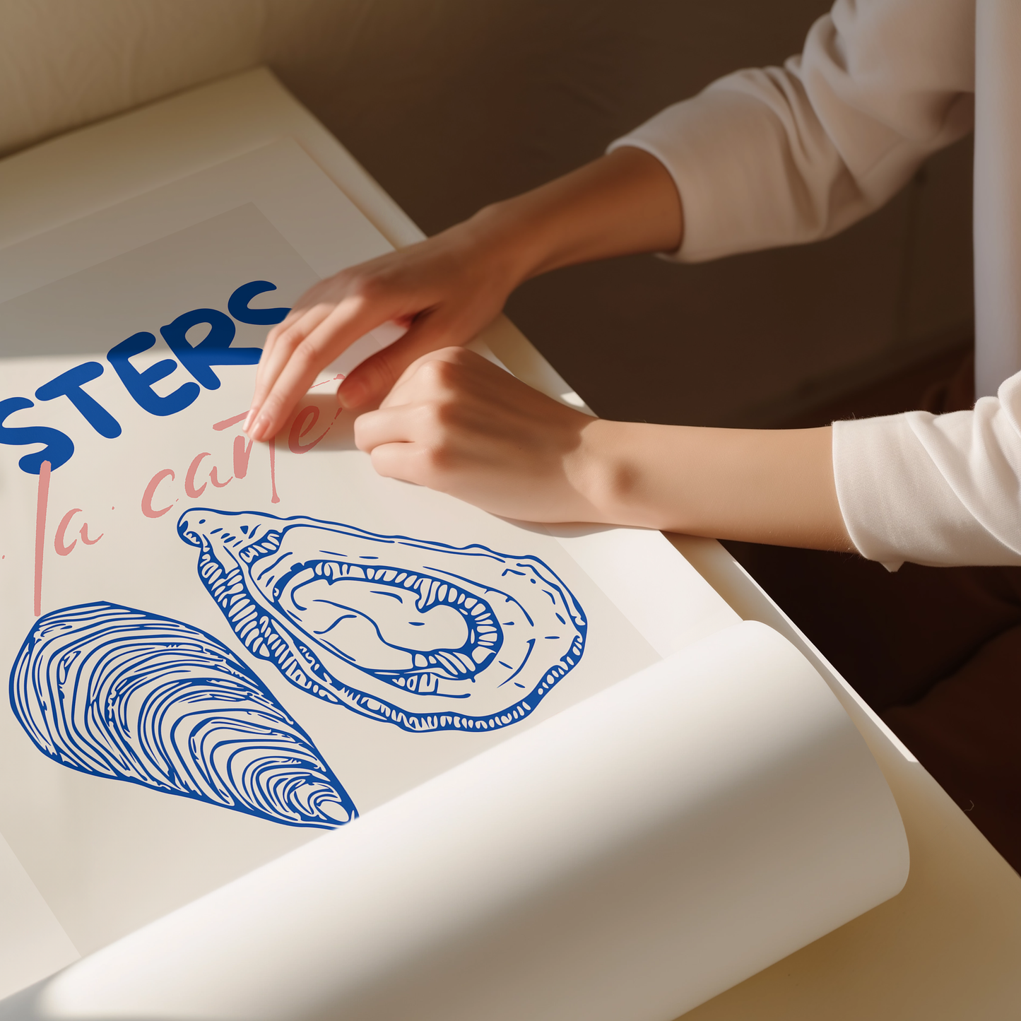 Chic Oyster Illustration Print - Coastal Kitchen Art