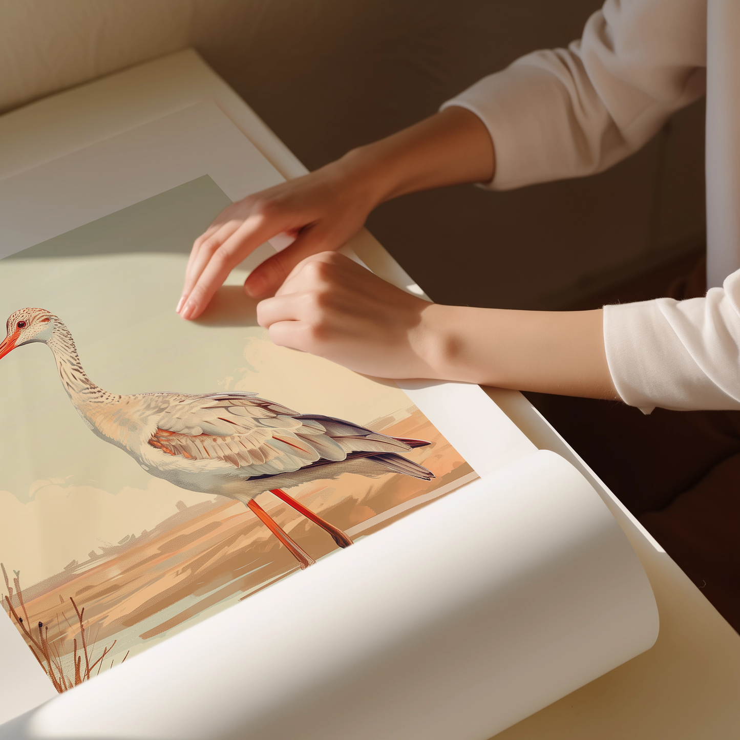 Serene Shorebird Art Print - Detailed Wader Bird Illustration