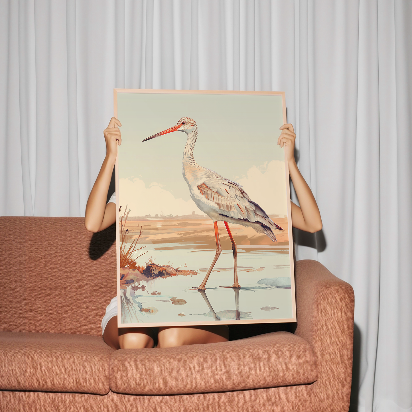 Serene Shorebird Art Print - Detailed Wader Bird Illustration