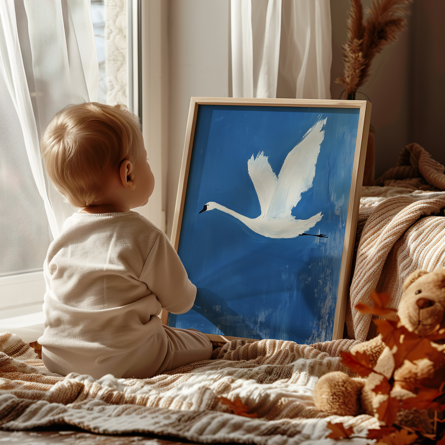 Nursery Swan Wall Art - Minimalist Baby Room Decor
