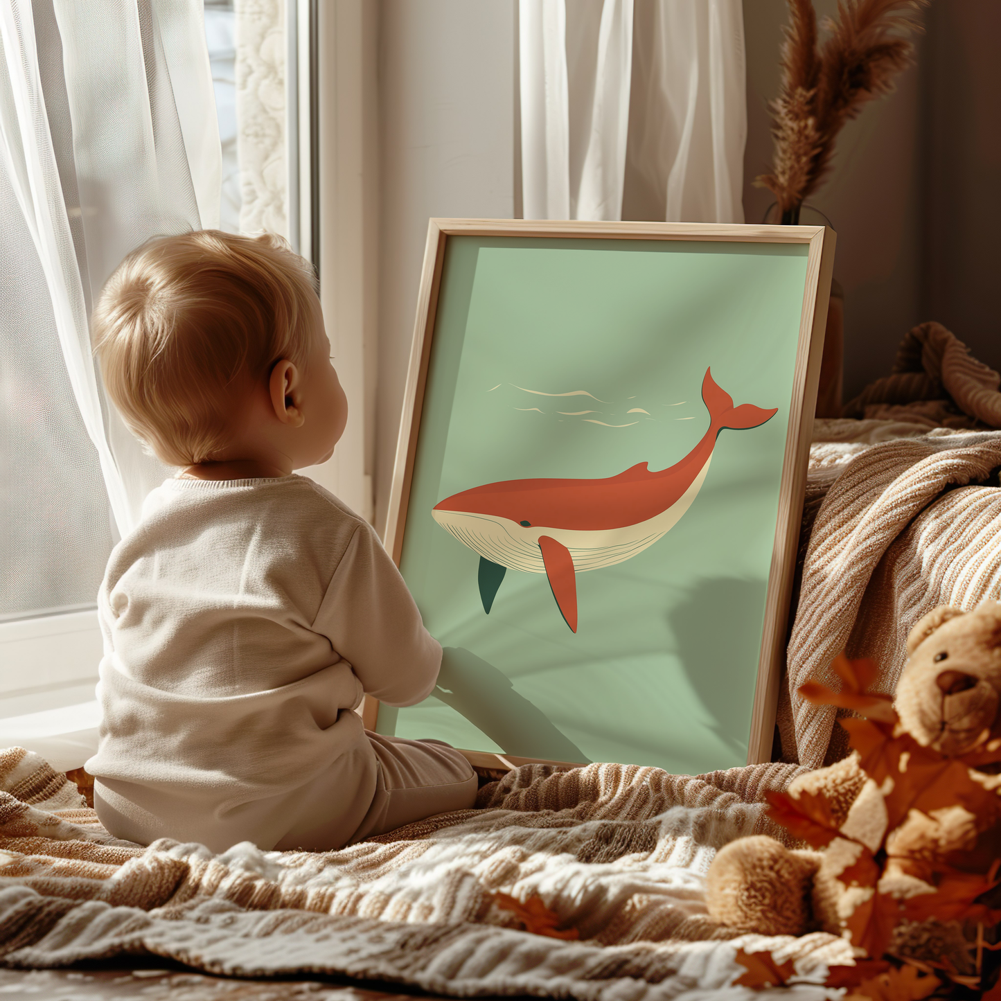 Whimsical Minimalist Whale - Nursery Print