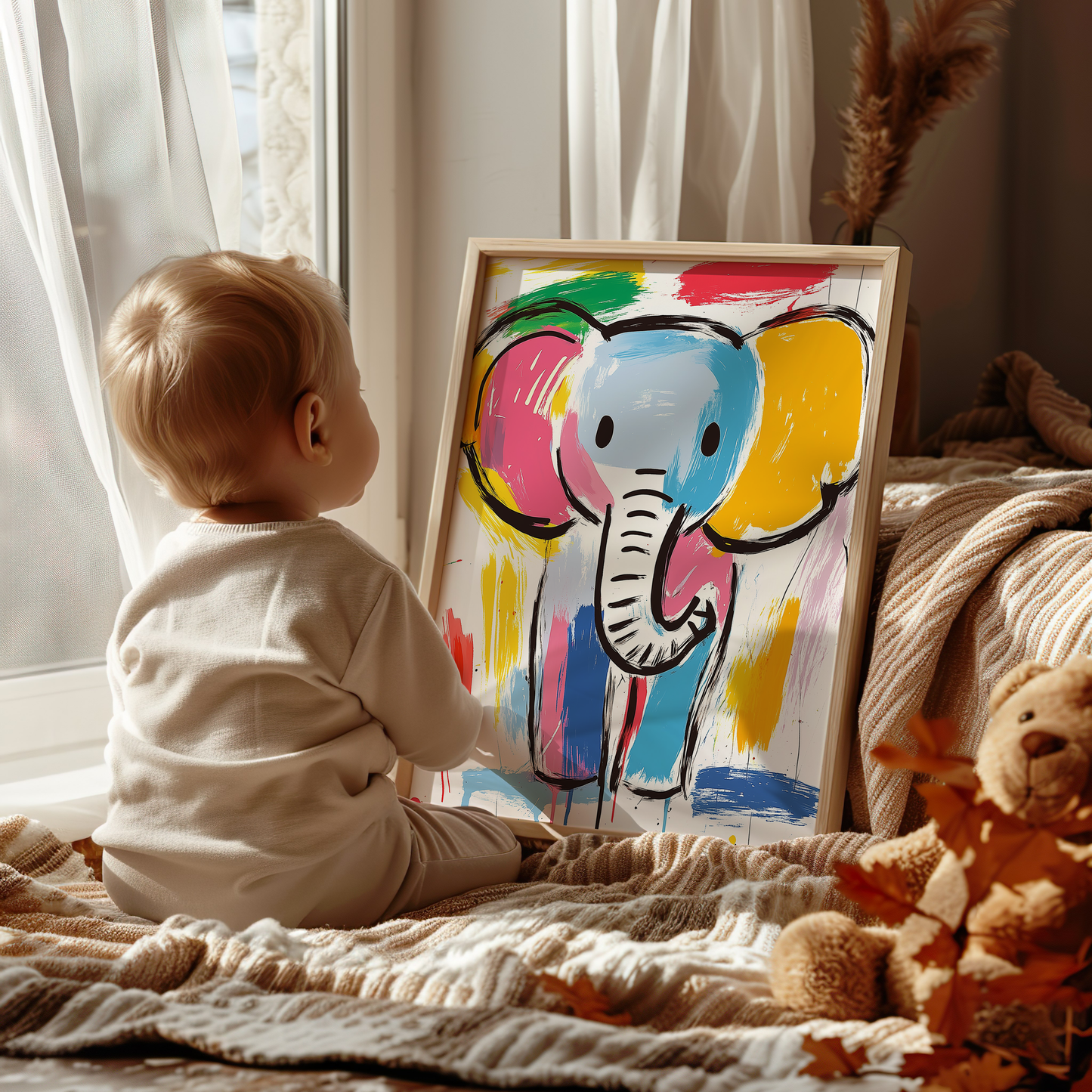 Colorful Abstract Elephant Art - Modern Nursery Decor