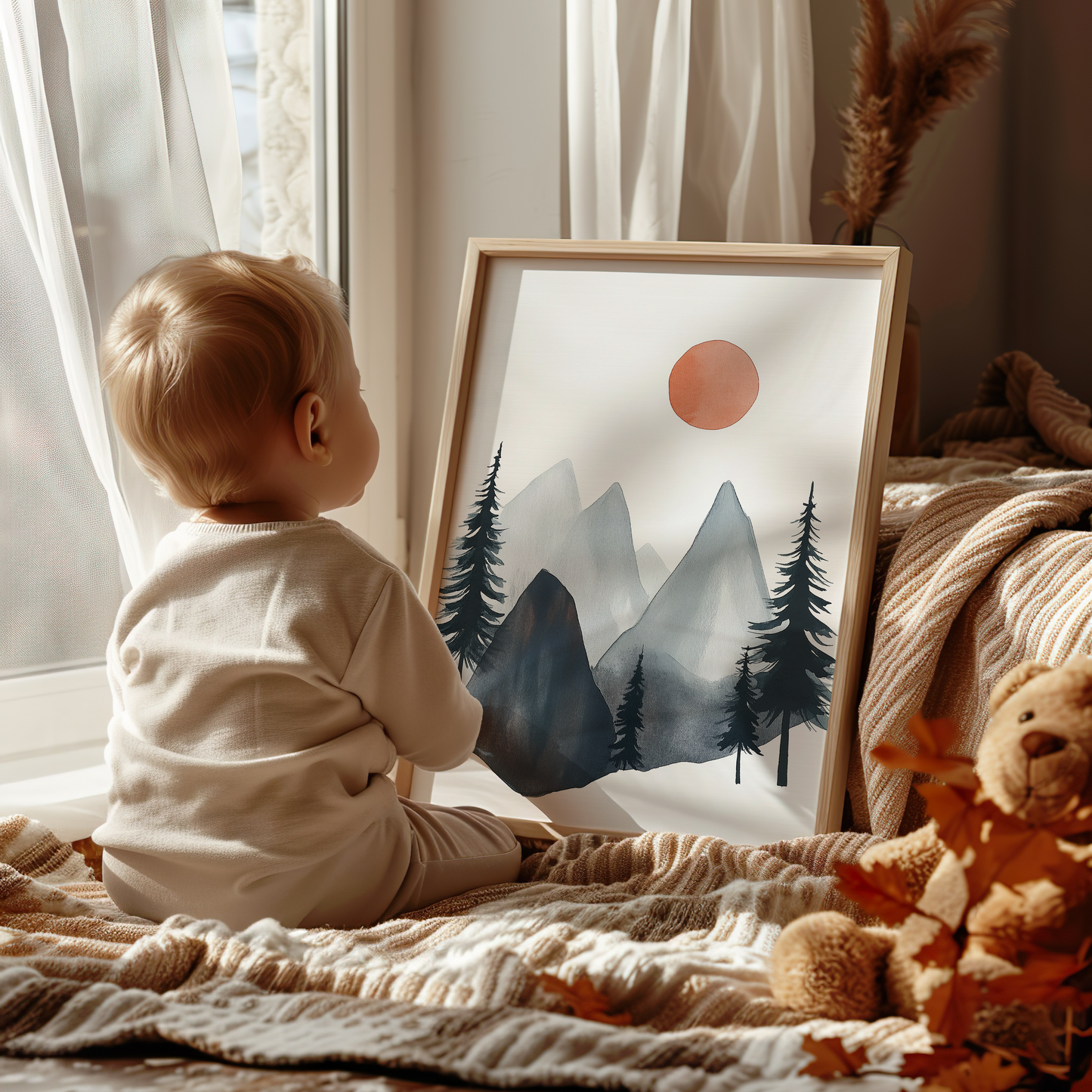 Mountain Nursery Art Print - Minimalist Watercolor