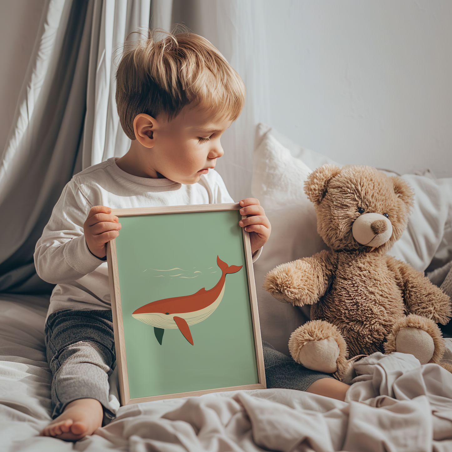 Whimsical Minimalist Whale - Nursery Print