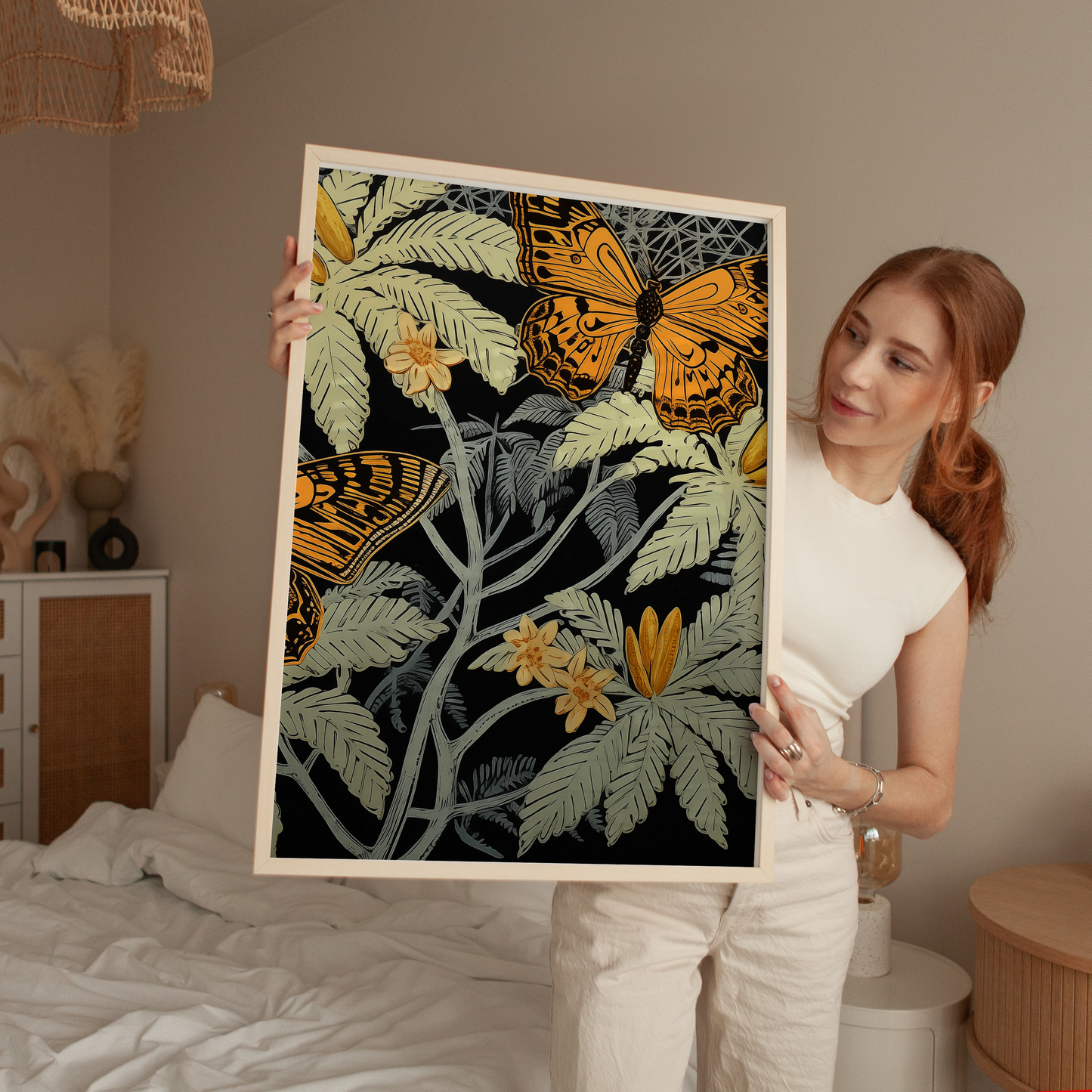 Botanical Butterfly Linocut Art Print - Nature-Inspired Illustration