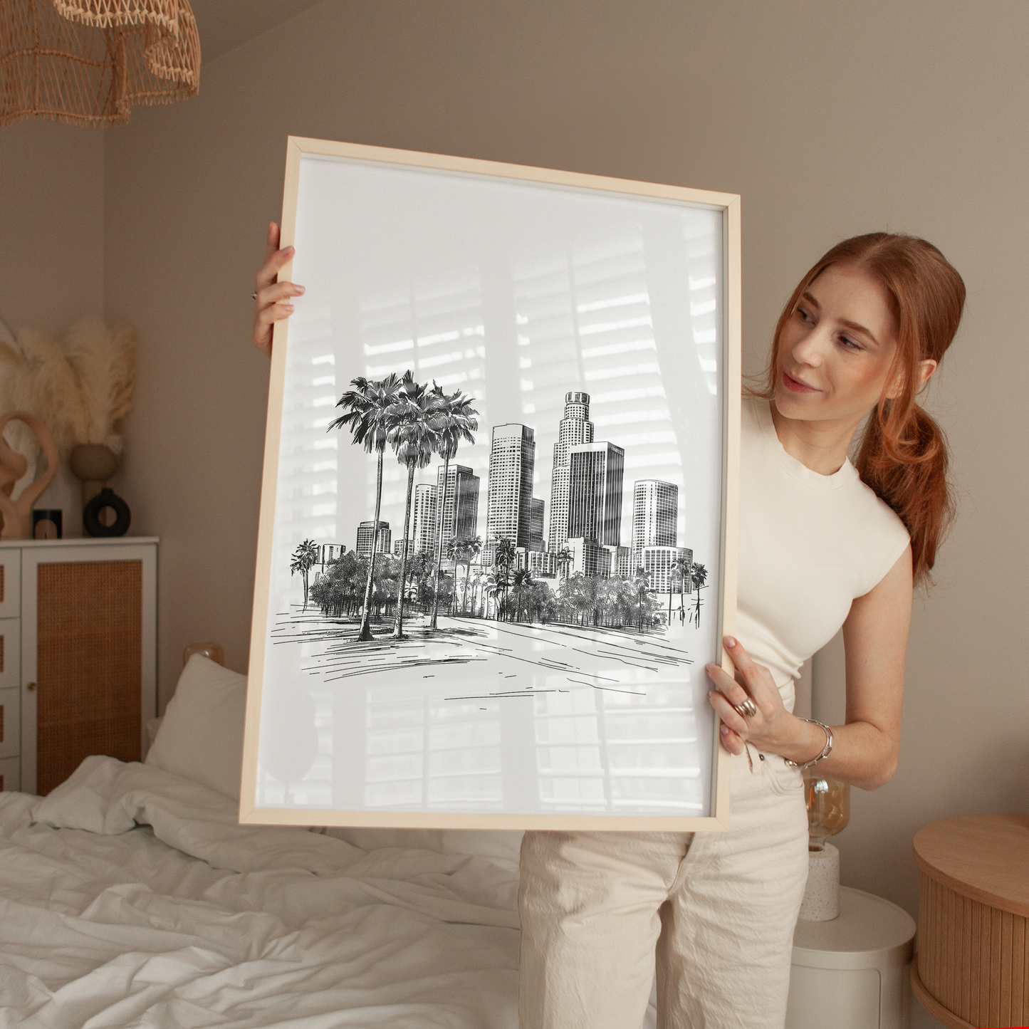 Los Angeles Skyline Print - Minimalist Black and White Cityscape