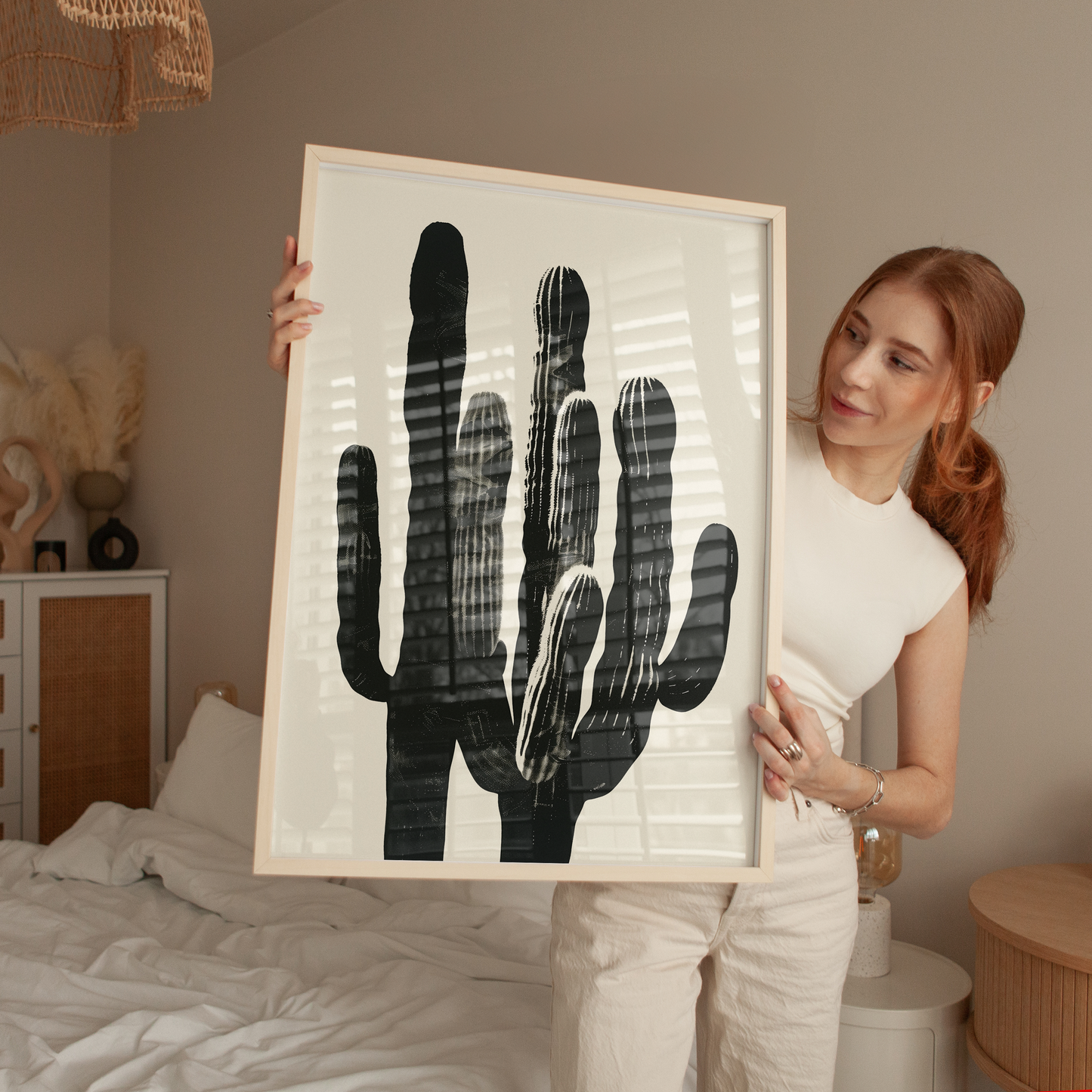 Modern Cactus Art Print - Black and White Minimalist Cacti