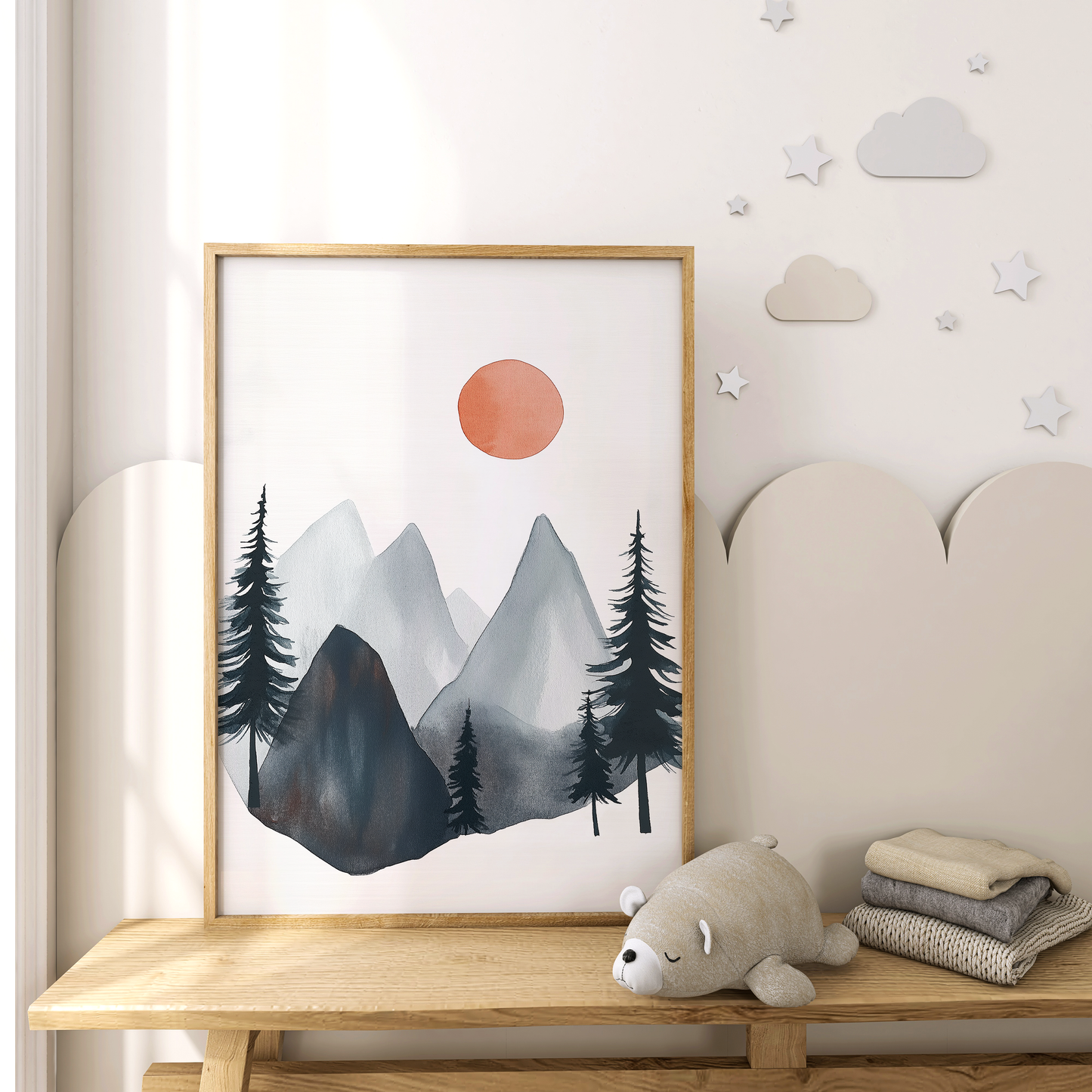 Mountain Nursery Art Print - Minimalist Watercolor