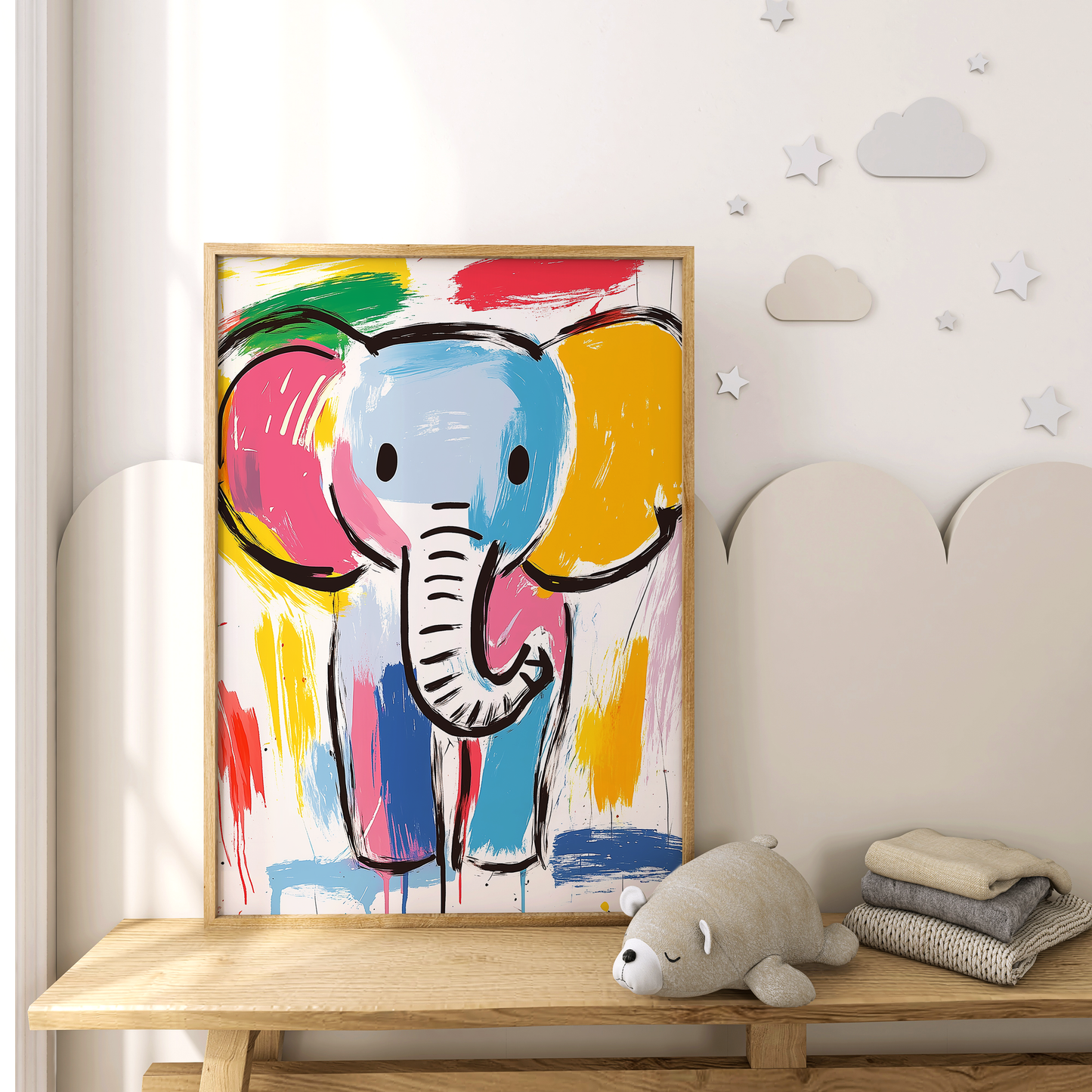 Colorful Abstract Elephant Art - Modern Nursery Decor