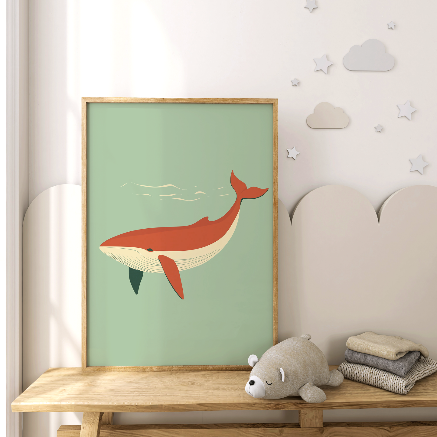 Whimsical Minimalist Whale - Nursery Print