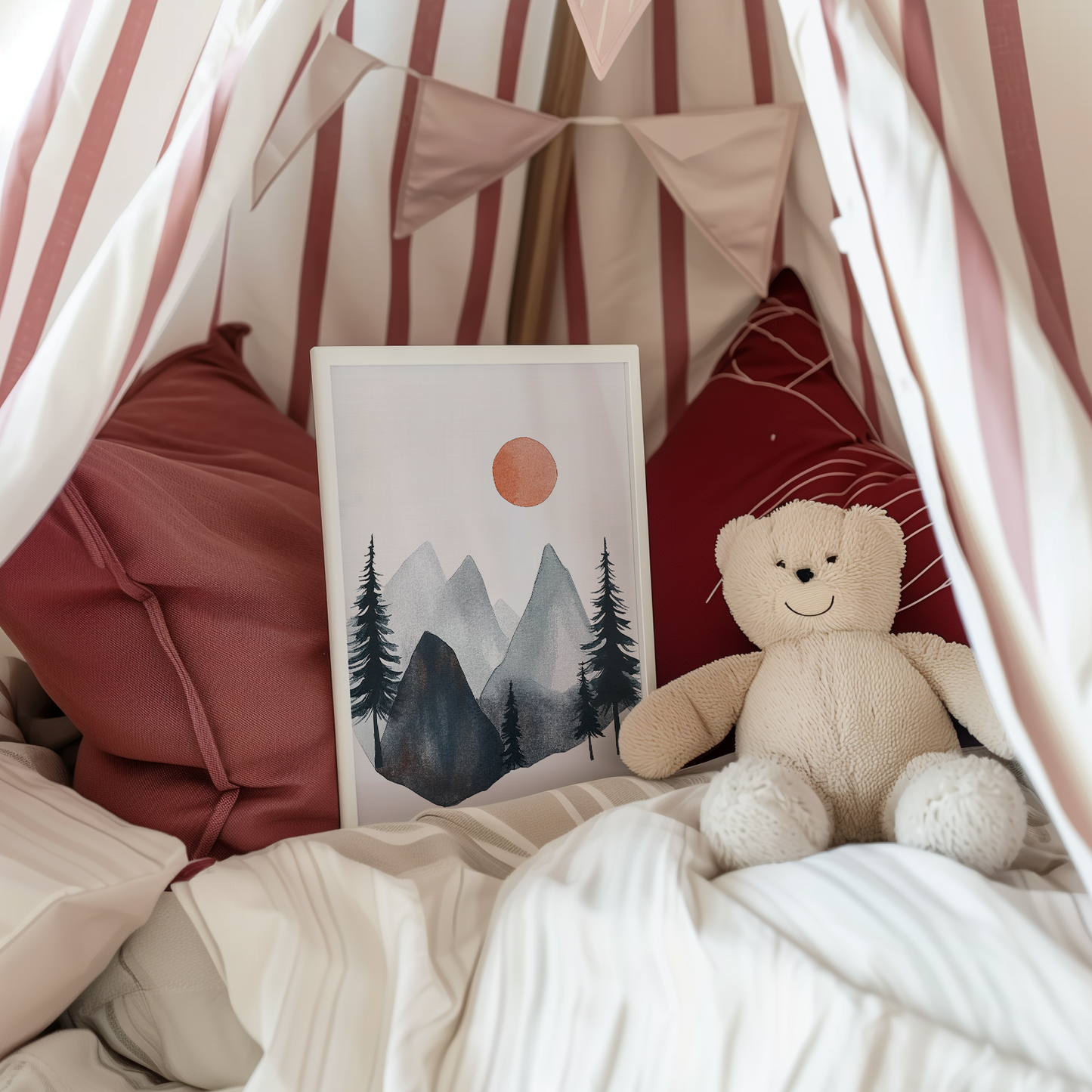 Mountain Nursery Art Print - Minimalist Watercolor