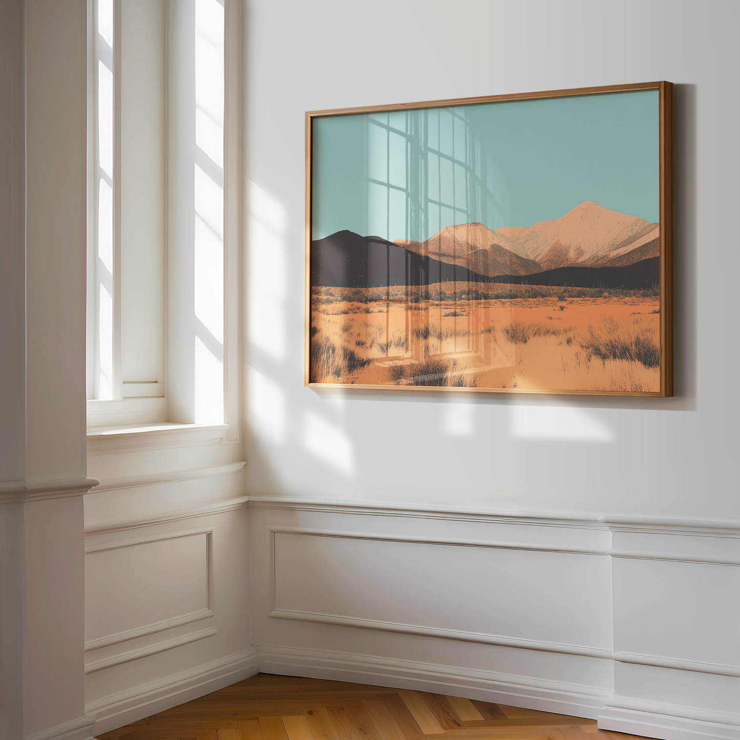 Retro Desert Landscape Art Print - Minimalist Risograph Artwork
