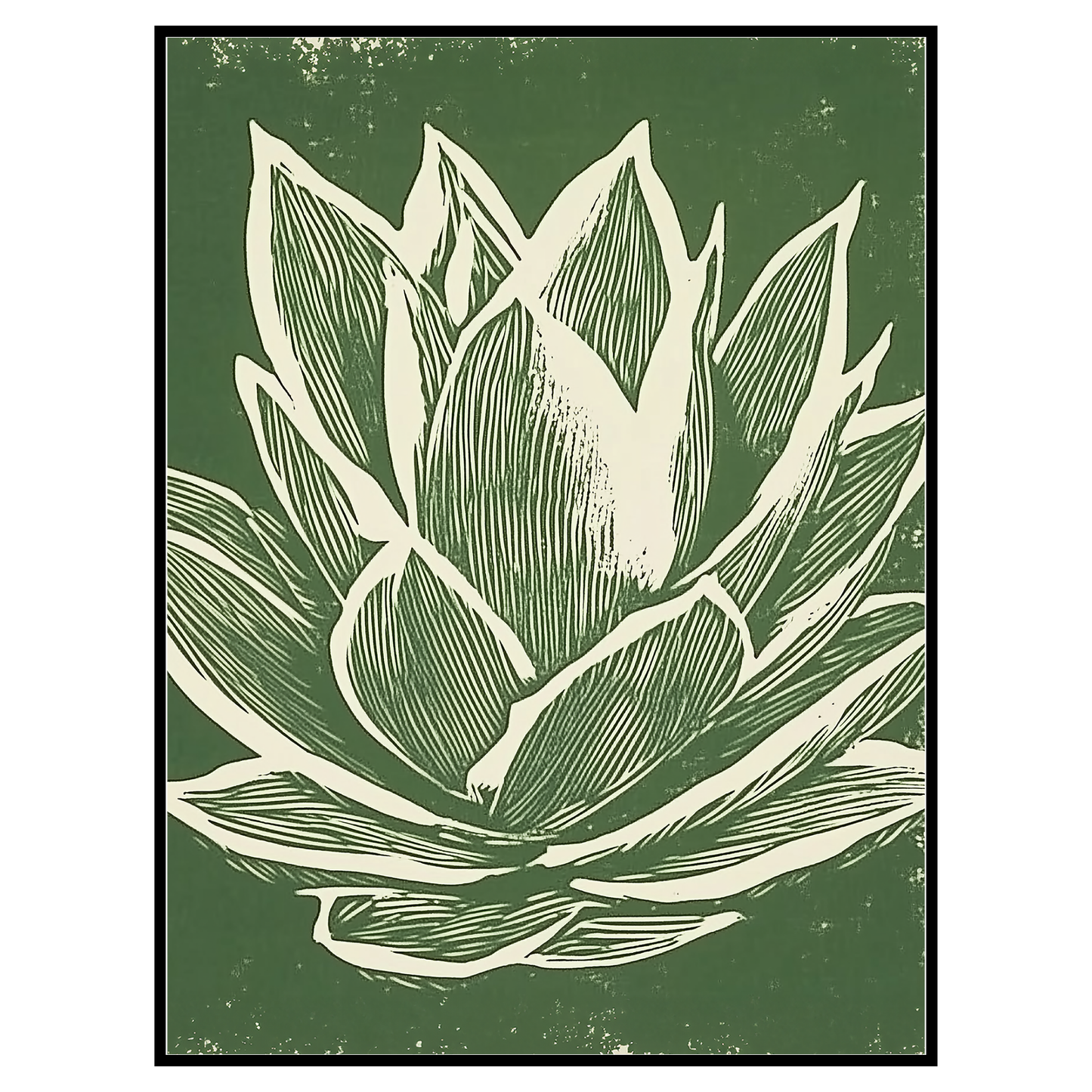 Agave Plant Linocut Print - Minimalist Botanical Wall Art