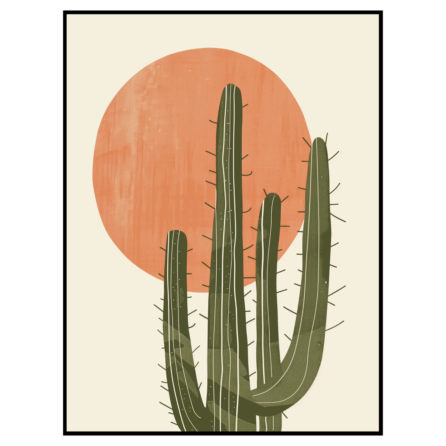 Minimalist Cactus Sunset Art Print - Boho Desert Vibes
