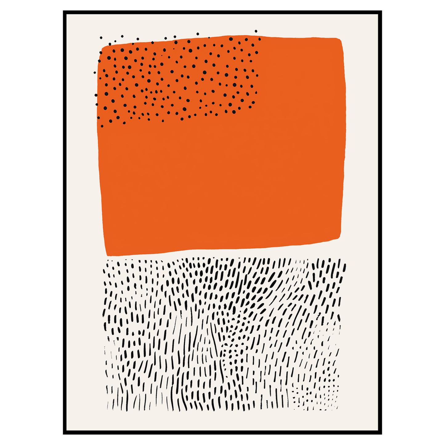 Abstract Mid-Century Modern Orange and Black Dotted Print