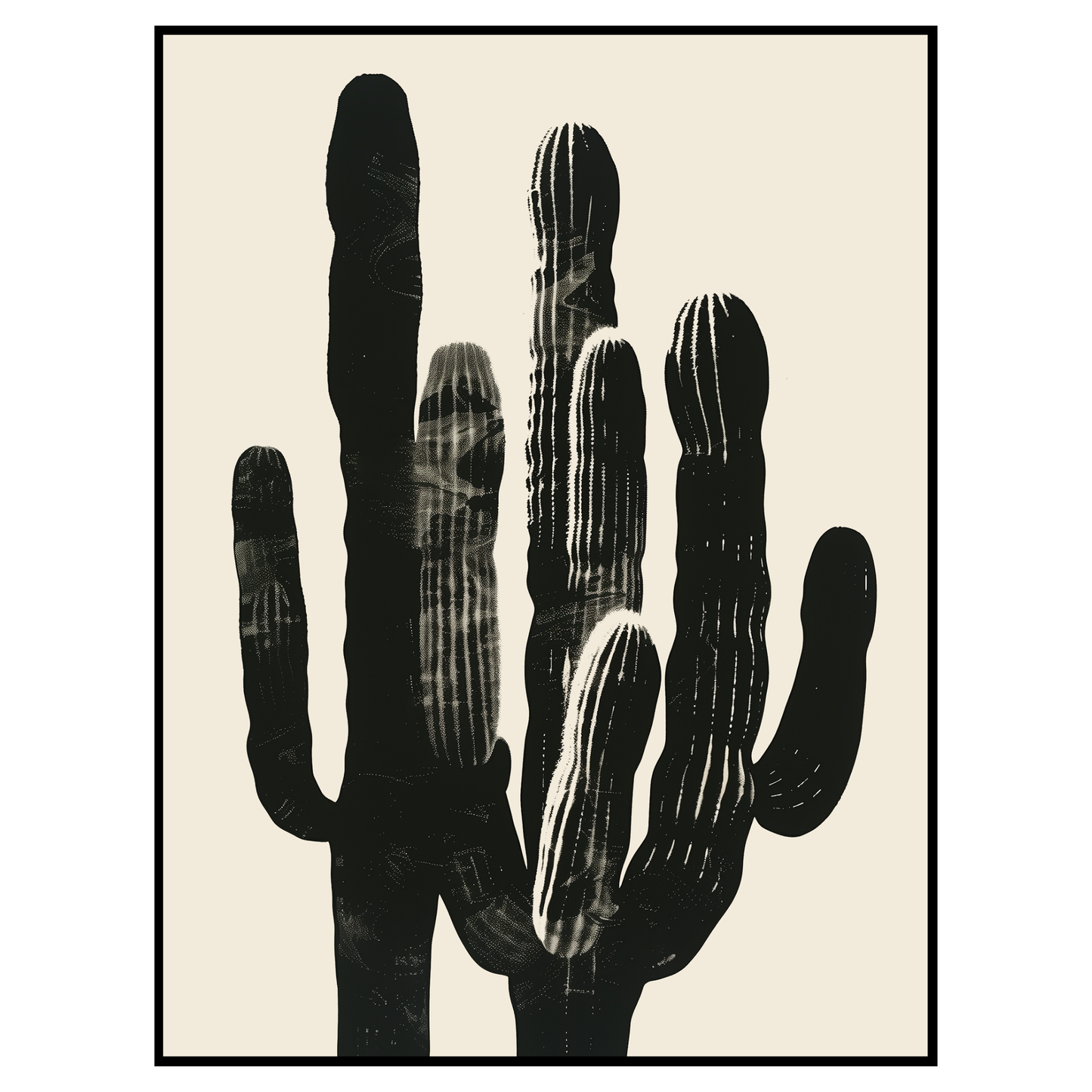 Modern Cactus Art Print - Black and White Minimalist Cacti