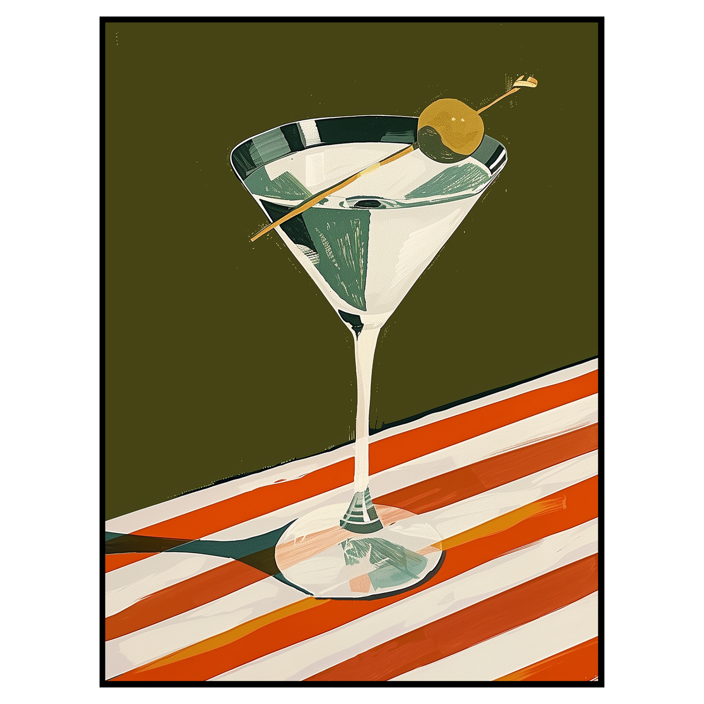 Retro Martini Glass Art Print - Vintage-Inspired Bar Wall Art