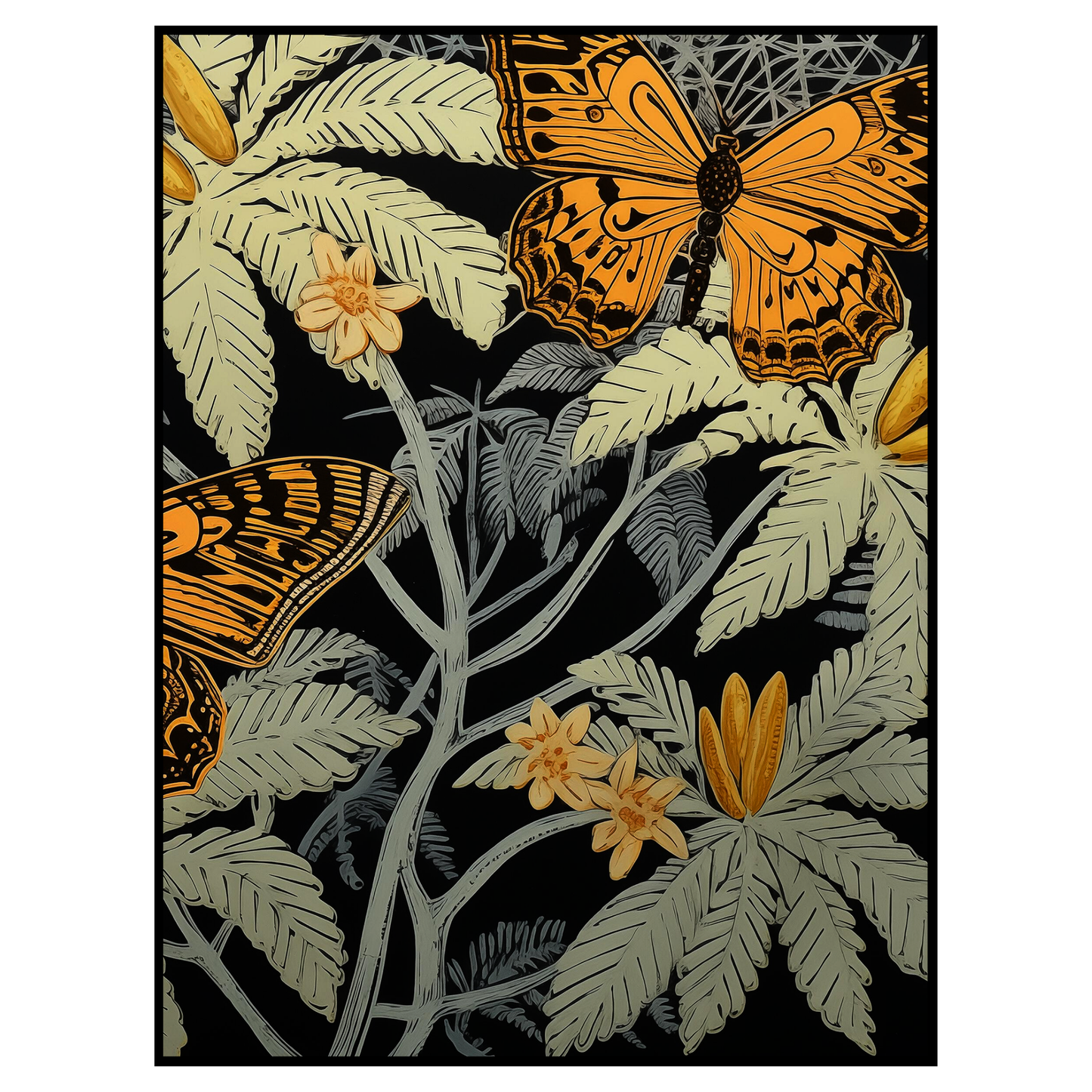 Botanical Butterfly Linocut Art Print - Nature-Inspired Illustration