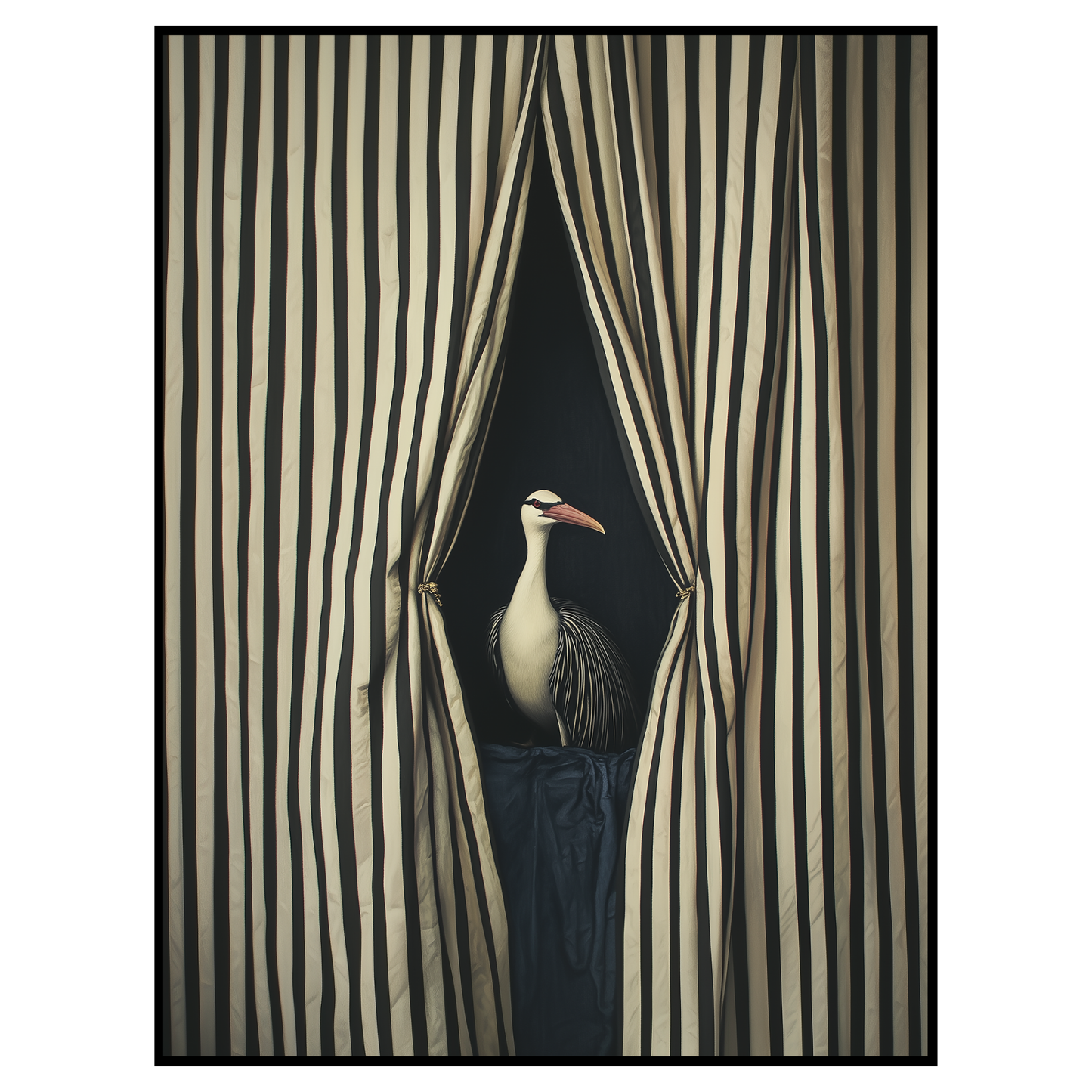 Bird Through the Striped Curtain - Modern Statement Artwork