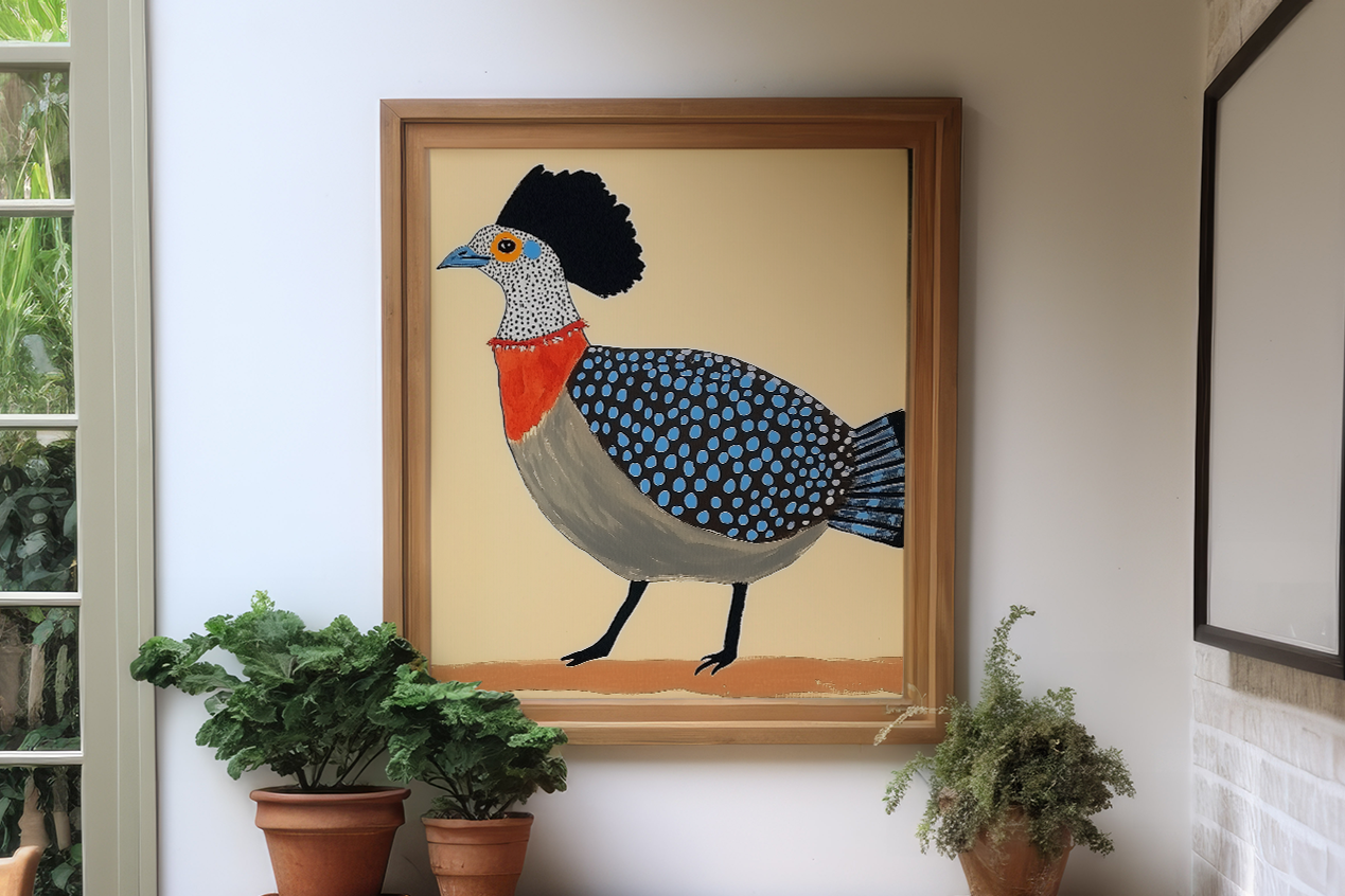 Whimsical Spotted Guinea Fowl Quail Art Print - Playful Modern Wall Decor