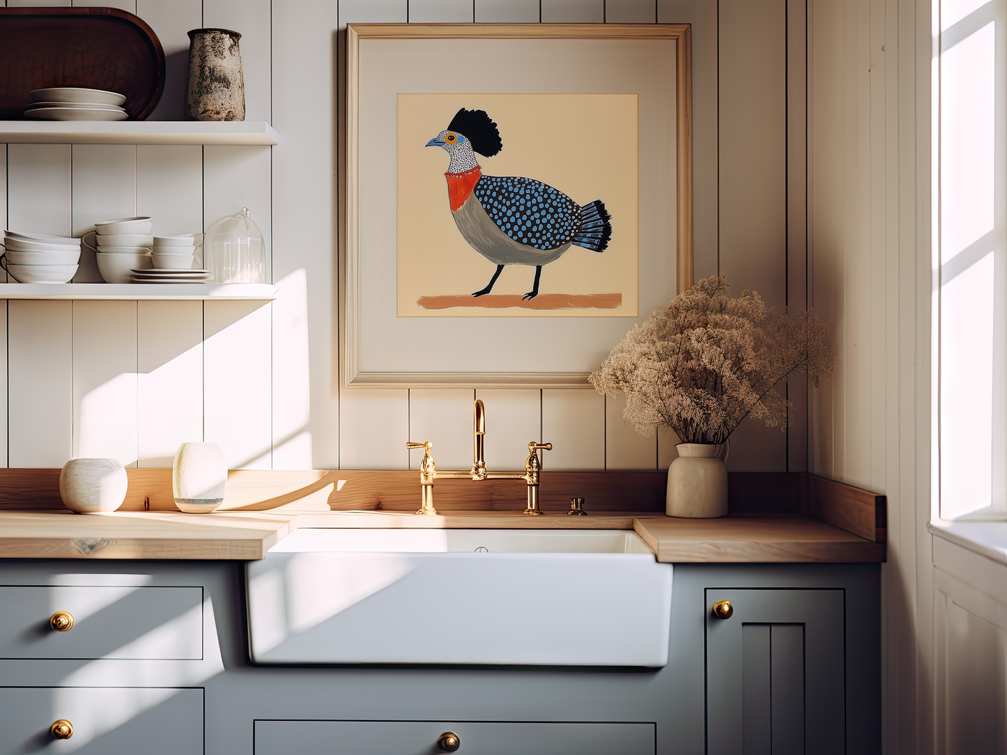 Whimsical Spotted Guinea Fowl Quail Art Print - Playful Modern Wall Decor
