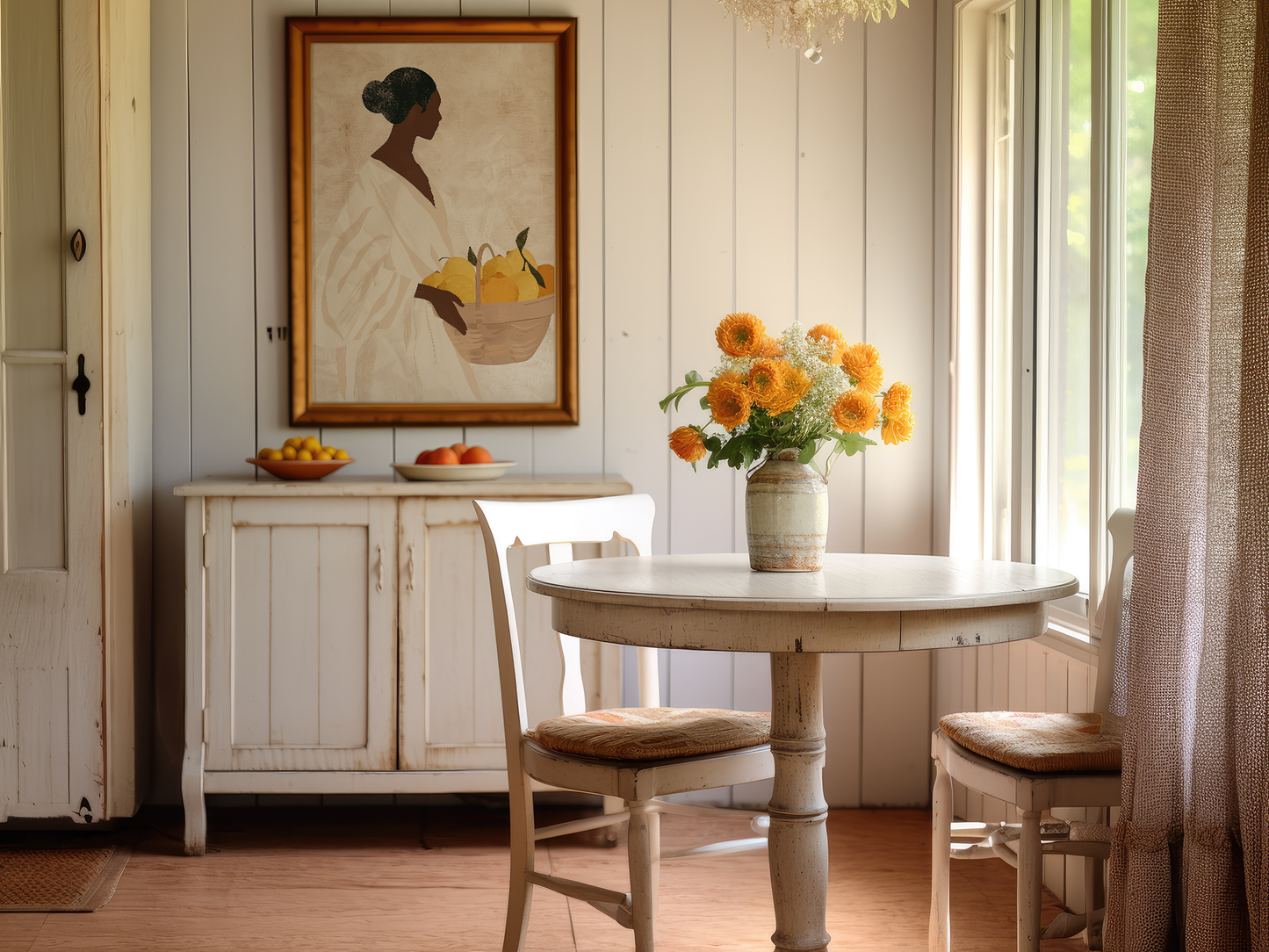 Elegant Minimalist Woman with Lemons Art Print - Neutral Wall Decor