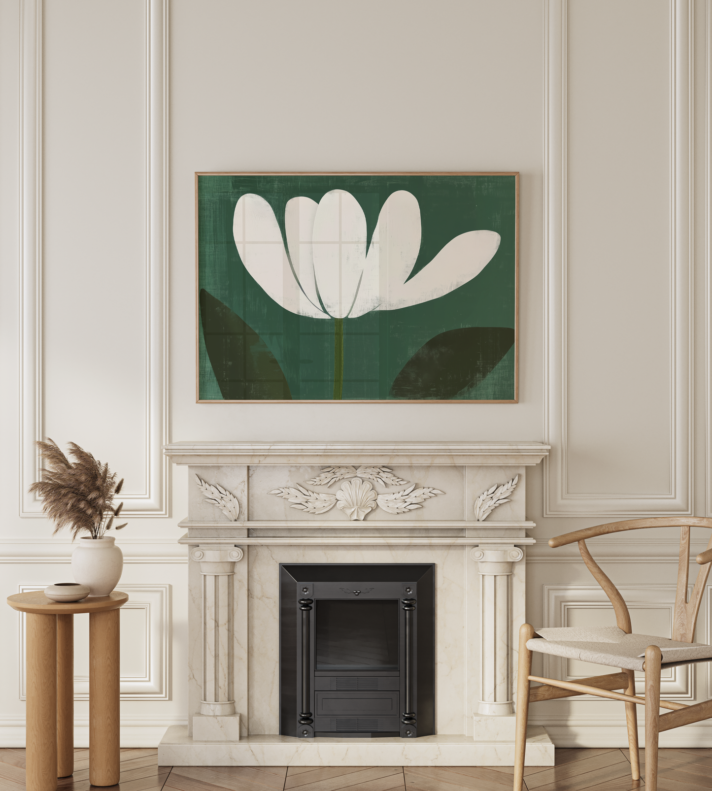 Mid-Century Modern Green Flower Wall Art