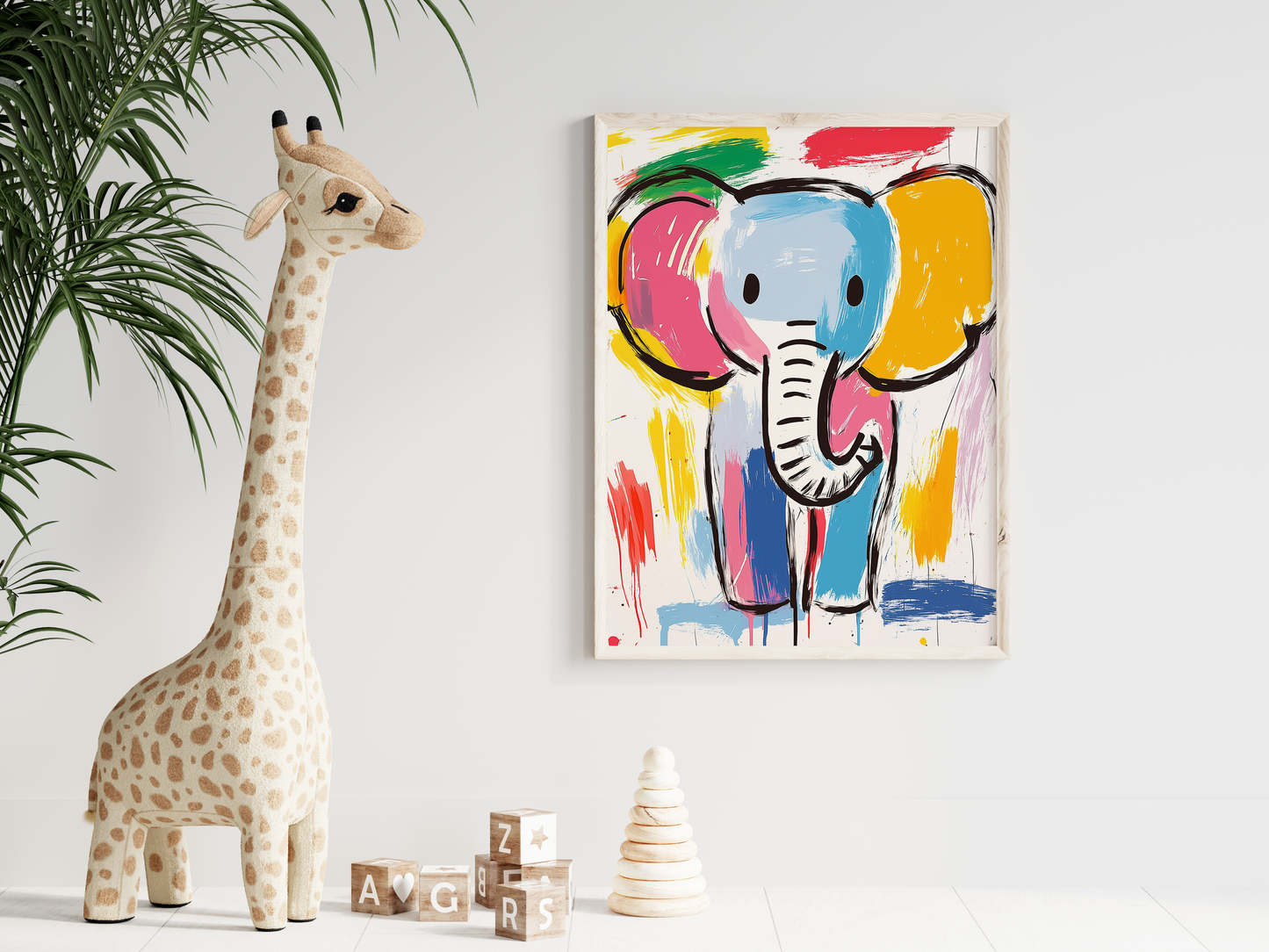 Colorful Abstract Elephant Art - Modern Nursery Decor