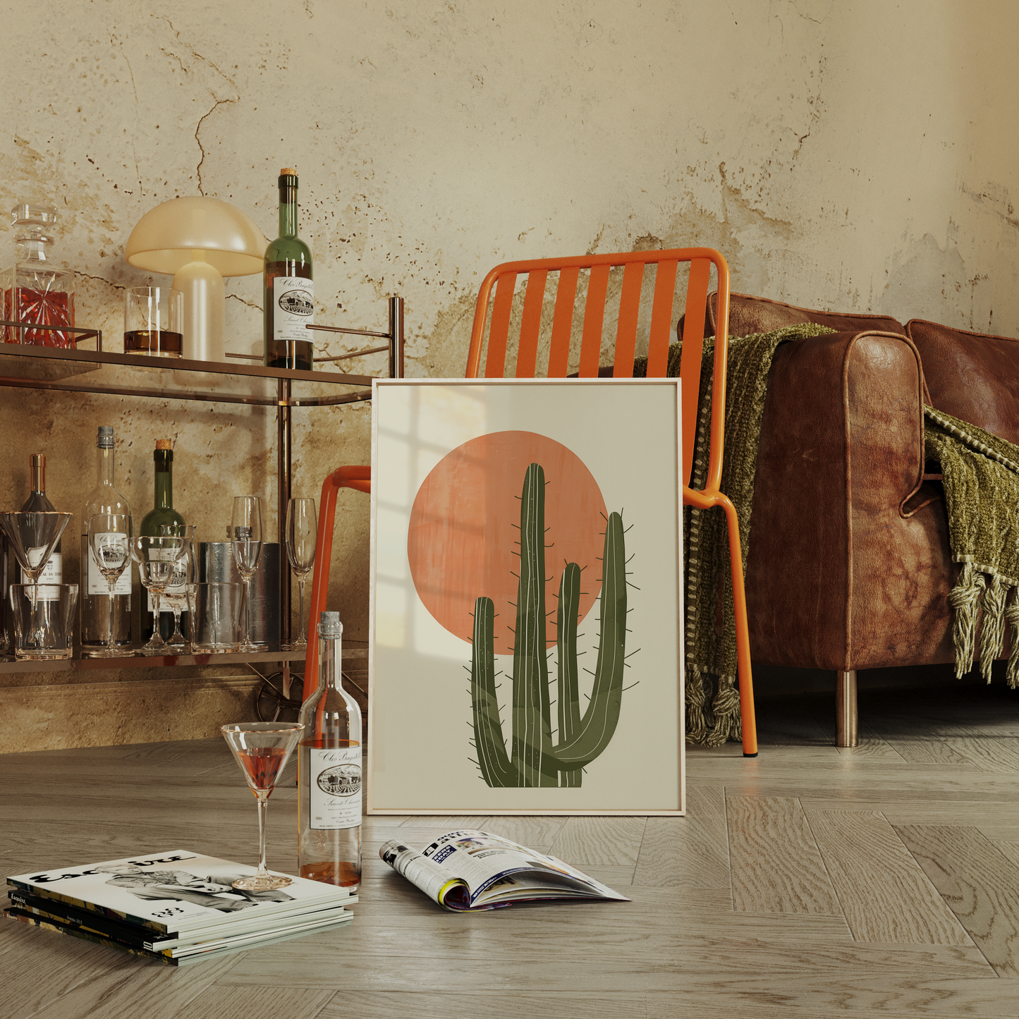 Minimalist Cactus Sunset Art Print - Boho Desert Vibes