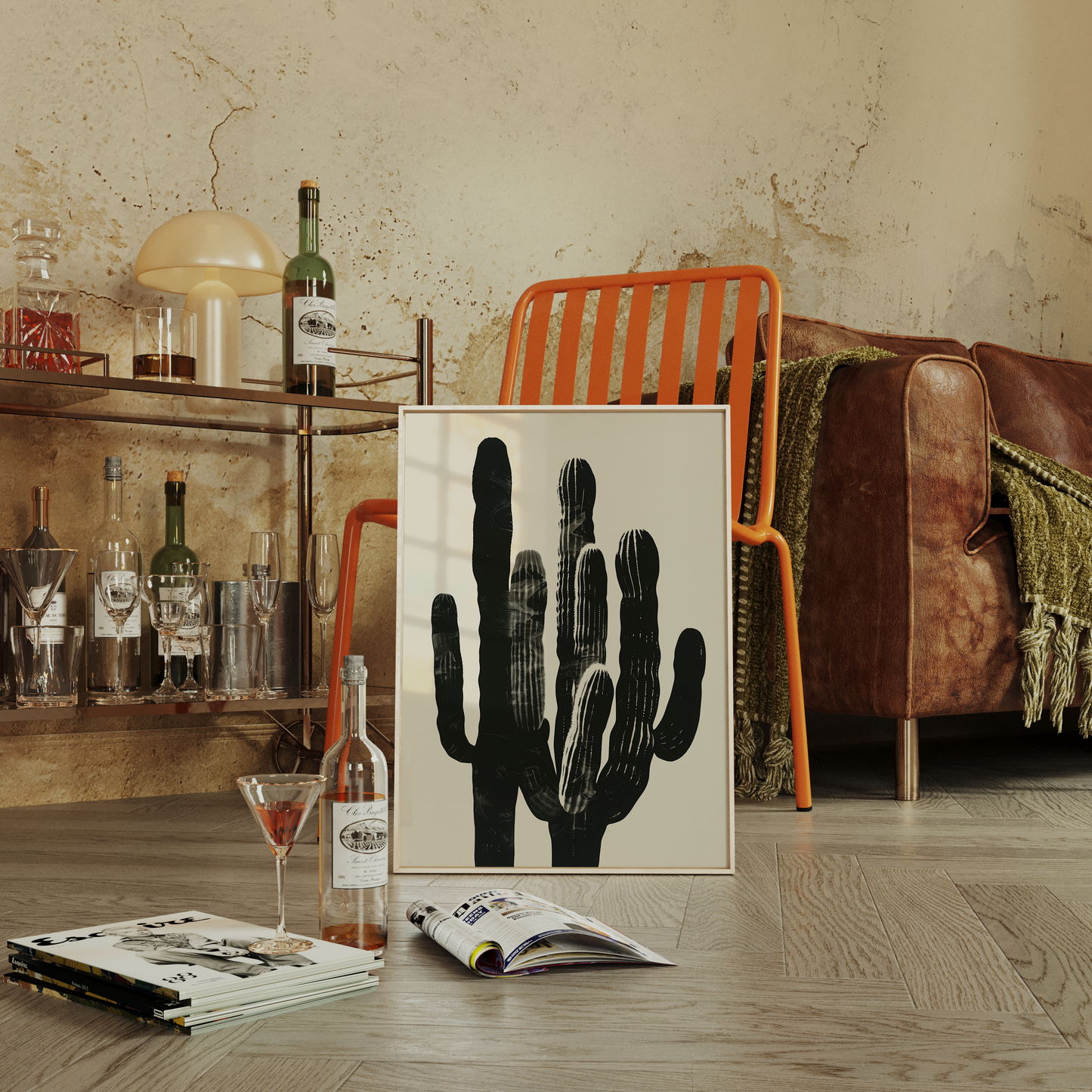 Modern Cactus Art Print - Black and White Minimalist Cacti
