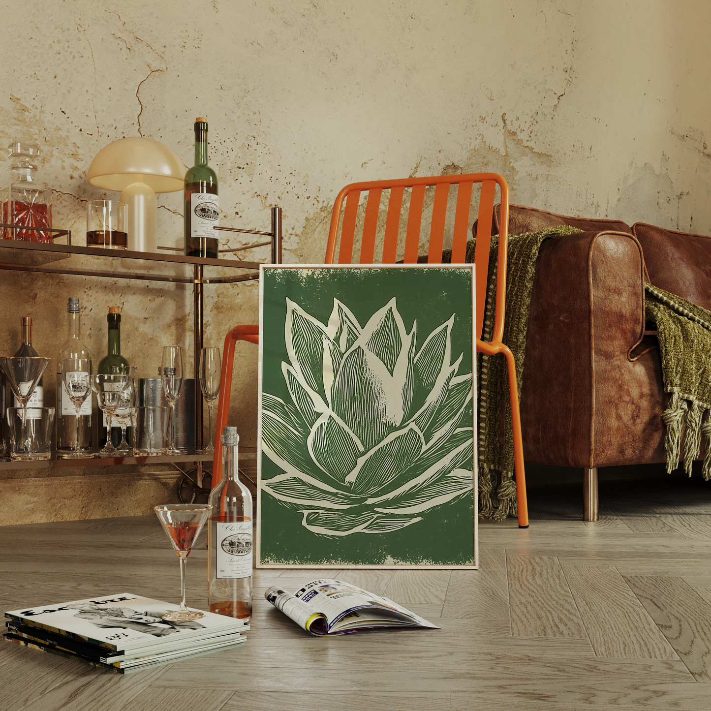 Agave Plant Linocut Print - Minimalist Botanical Wall Art