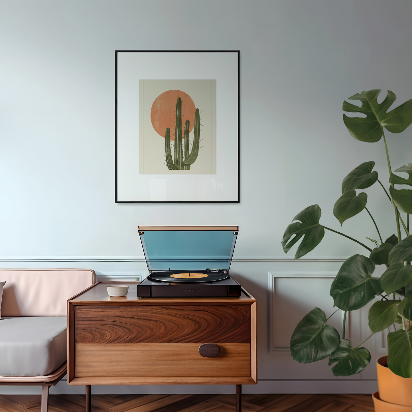 Minimalist Cactus Sunset Art Print - Boho Desert Vibes
