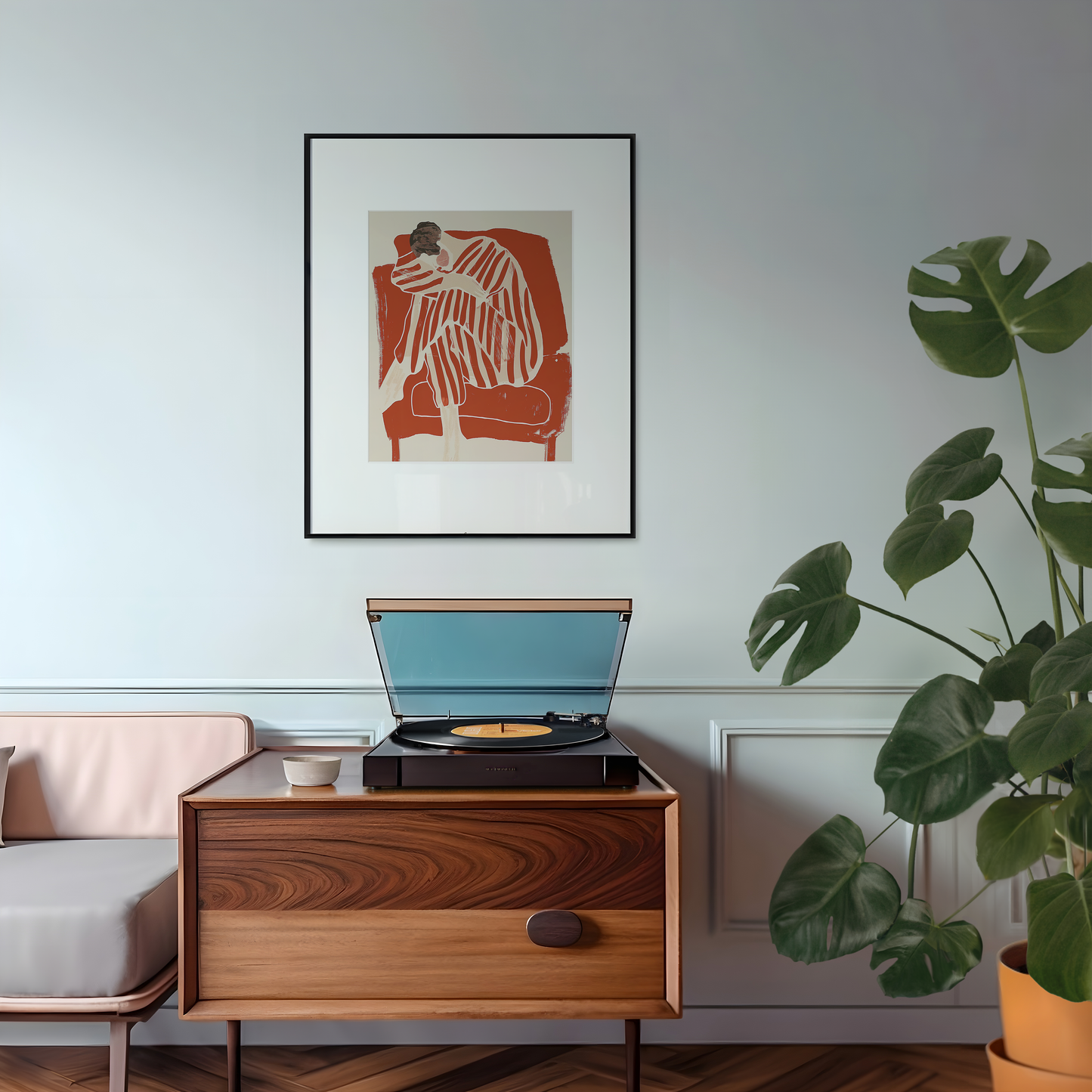 Abstract Woman in Stripes Art Print - Modern Home Decor