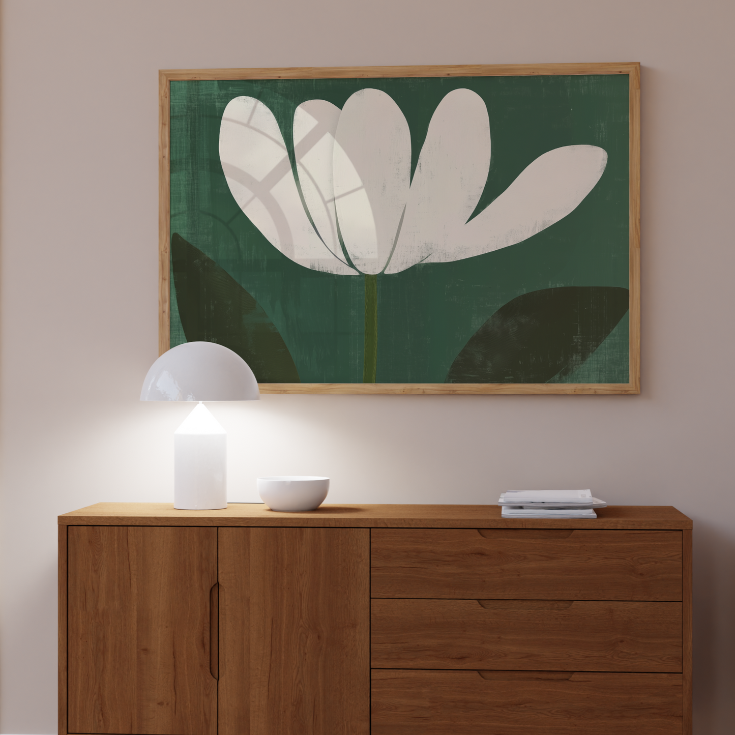 Mid-Century Modern Green Flower Wall Art