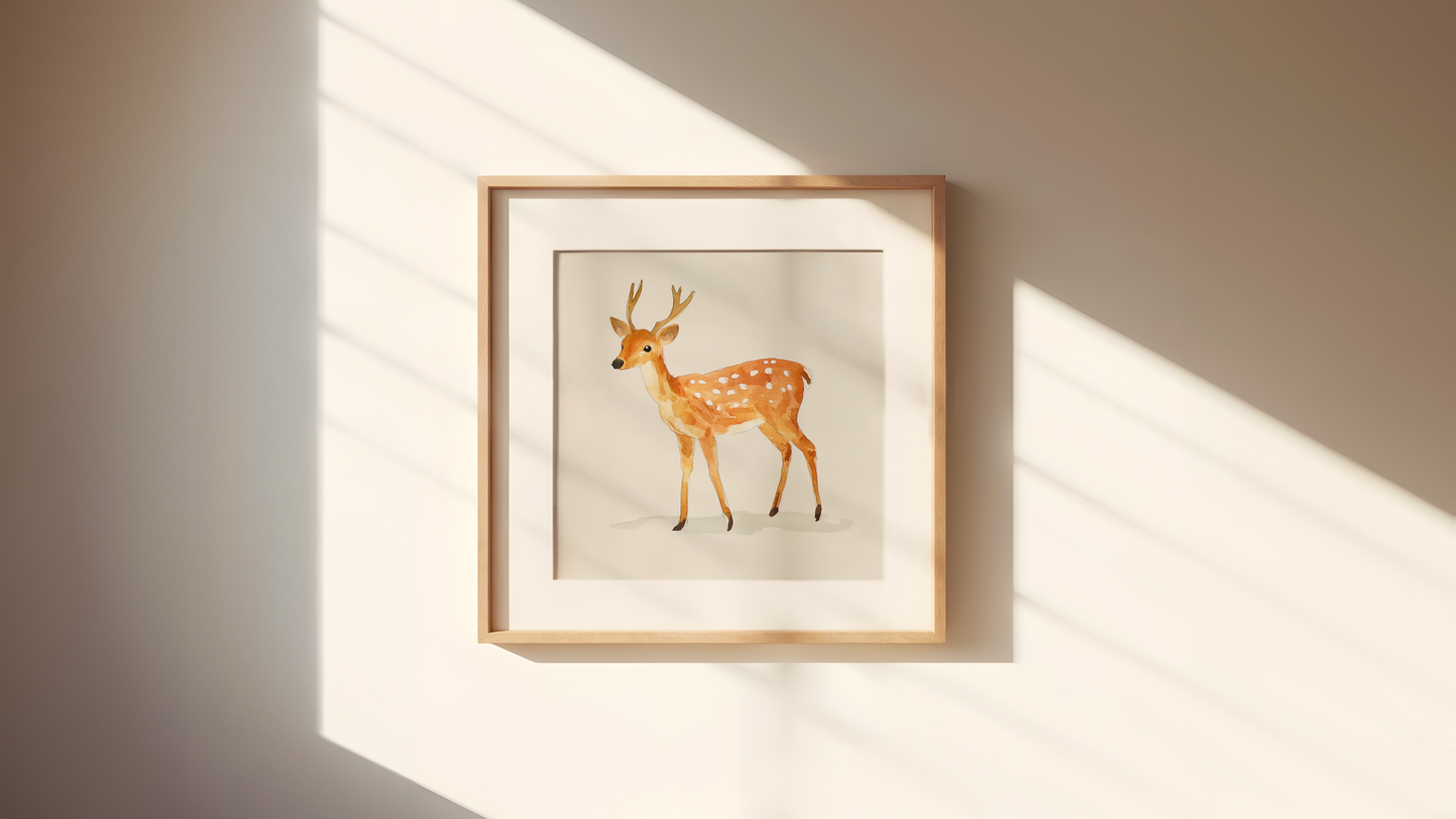 Adorable Watercolor Deer Print - Woodland Nursery