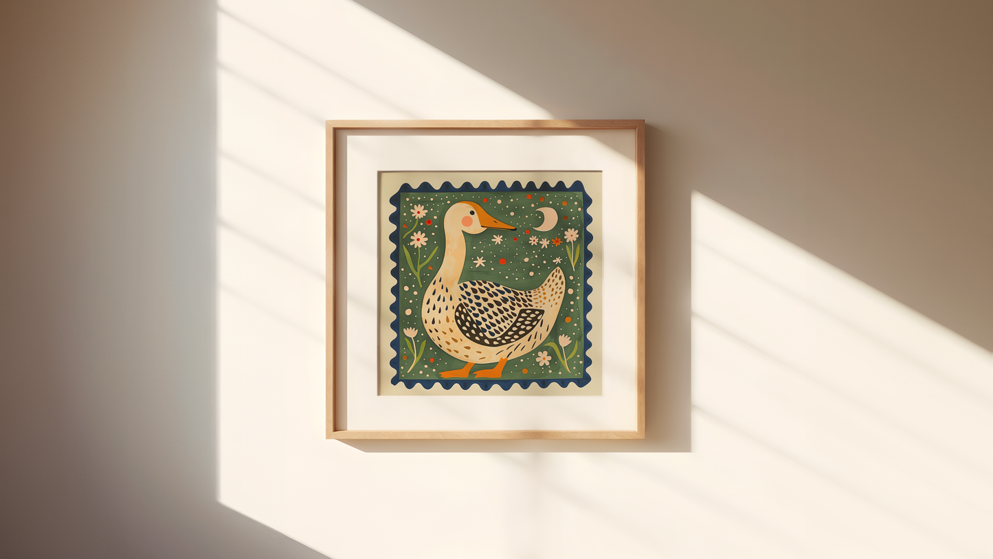 Charming Folk Art Duck Print - Grandmillennial Art