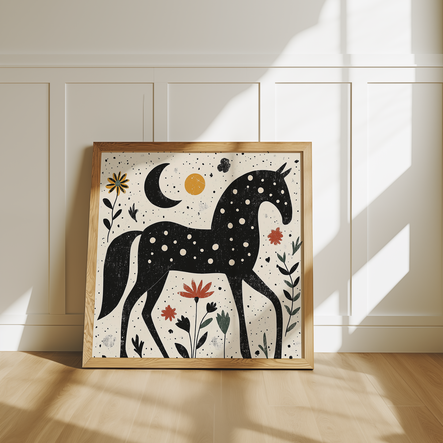 Folk Art Horse Print - Rustic, Scandi Decor