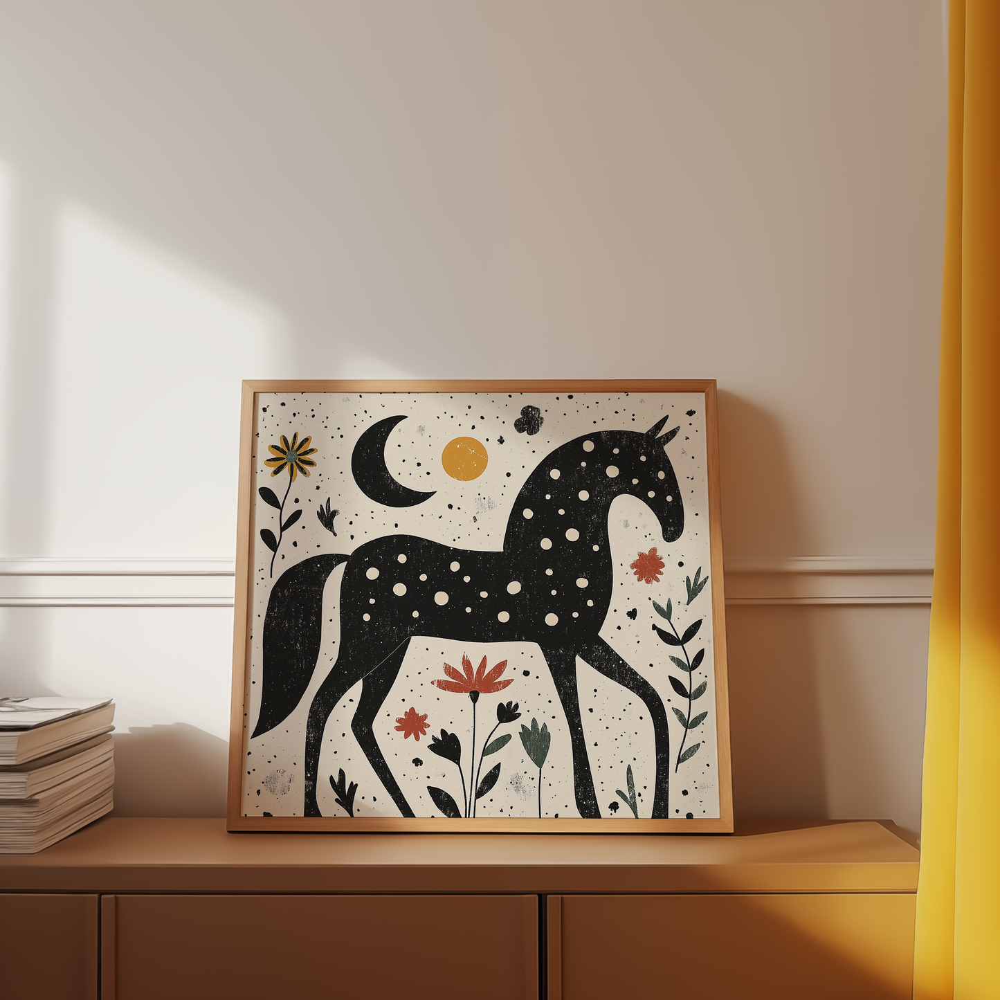 Folk Art Horse Print - Rustic, Scandi Decor