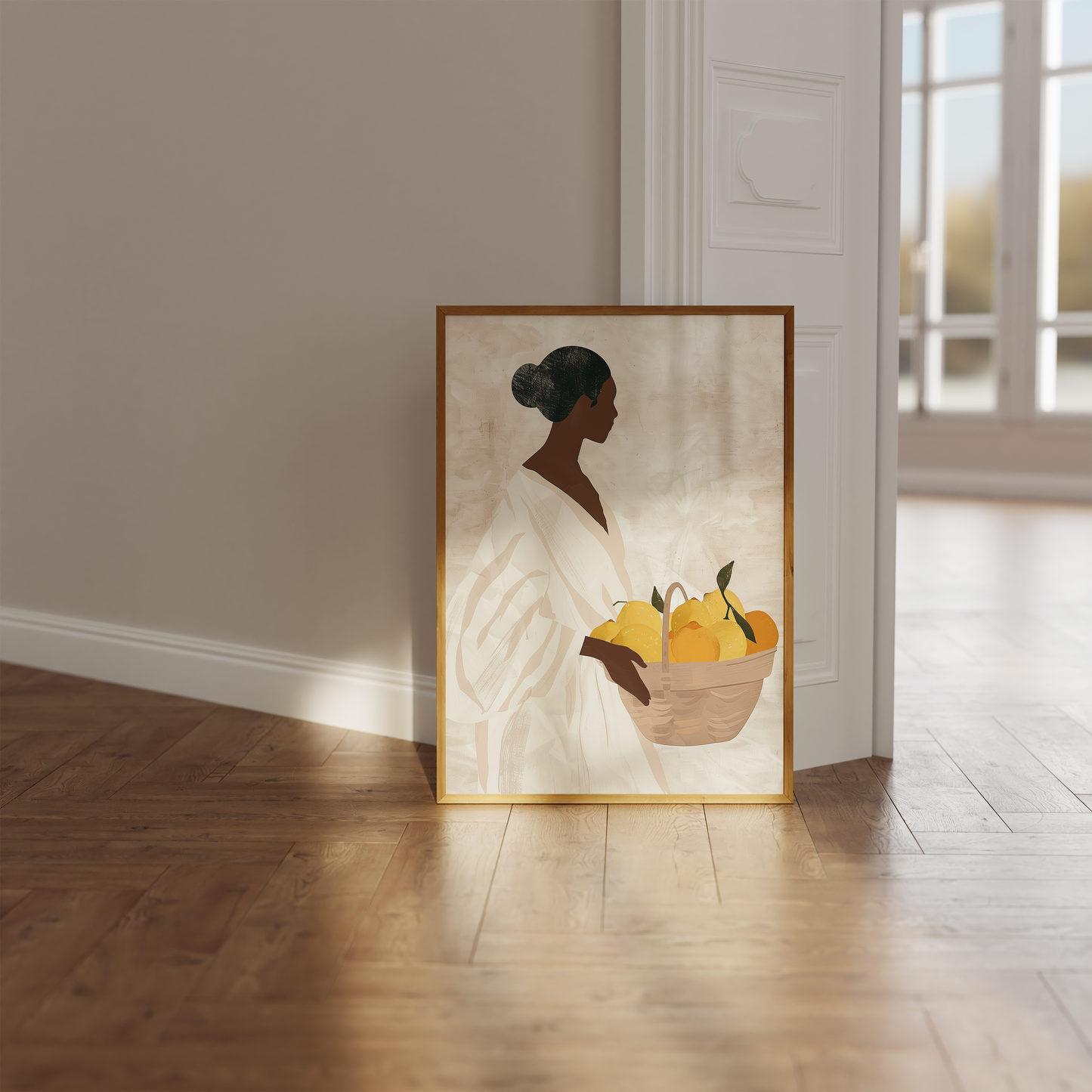 Elegant Minimalist Woman with Lemons Art Print - Neutral Wall Decor