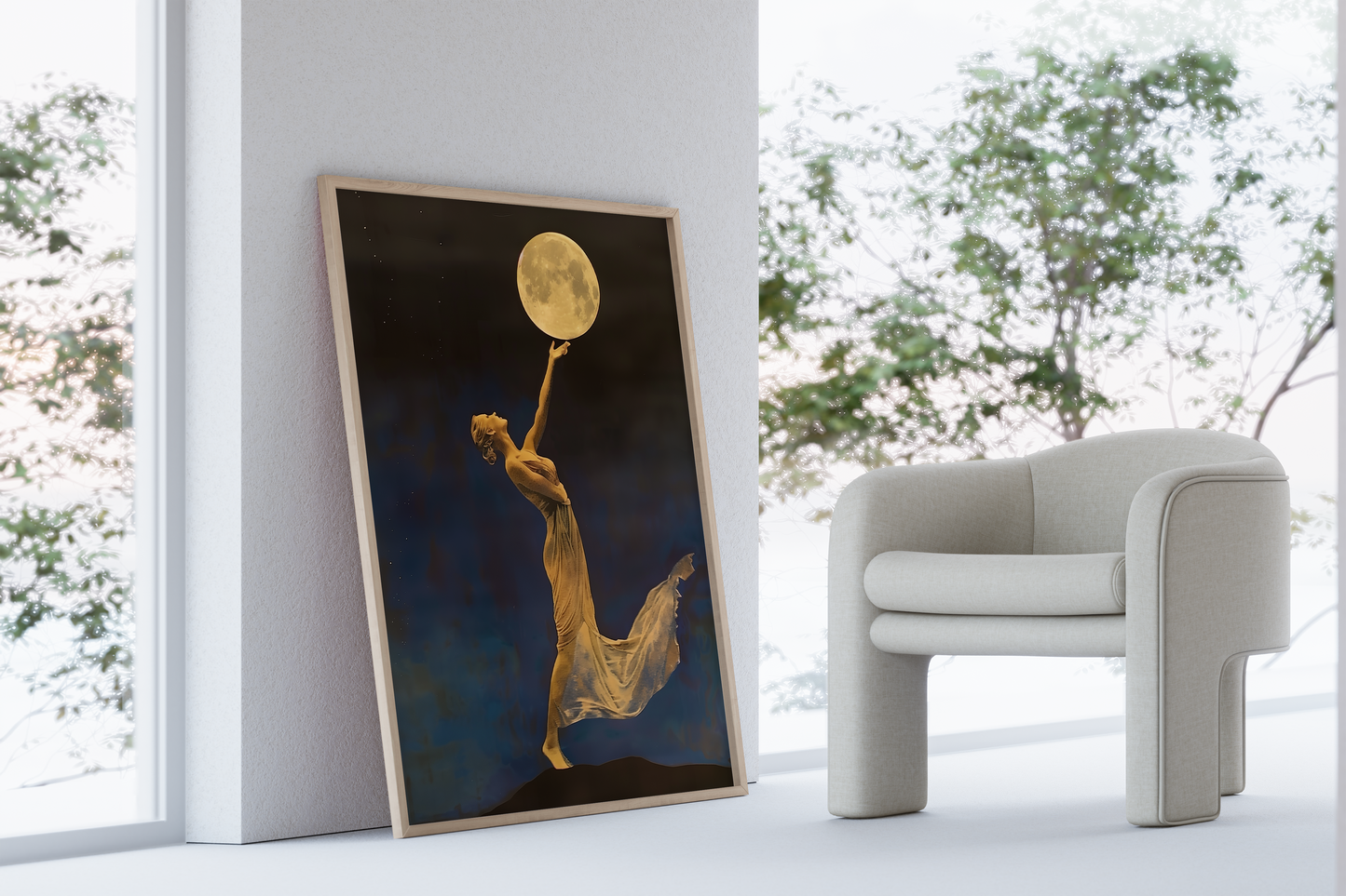 Art Deco Moonlight Dance Print - Surreal Night Sky Decor