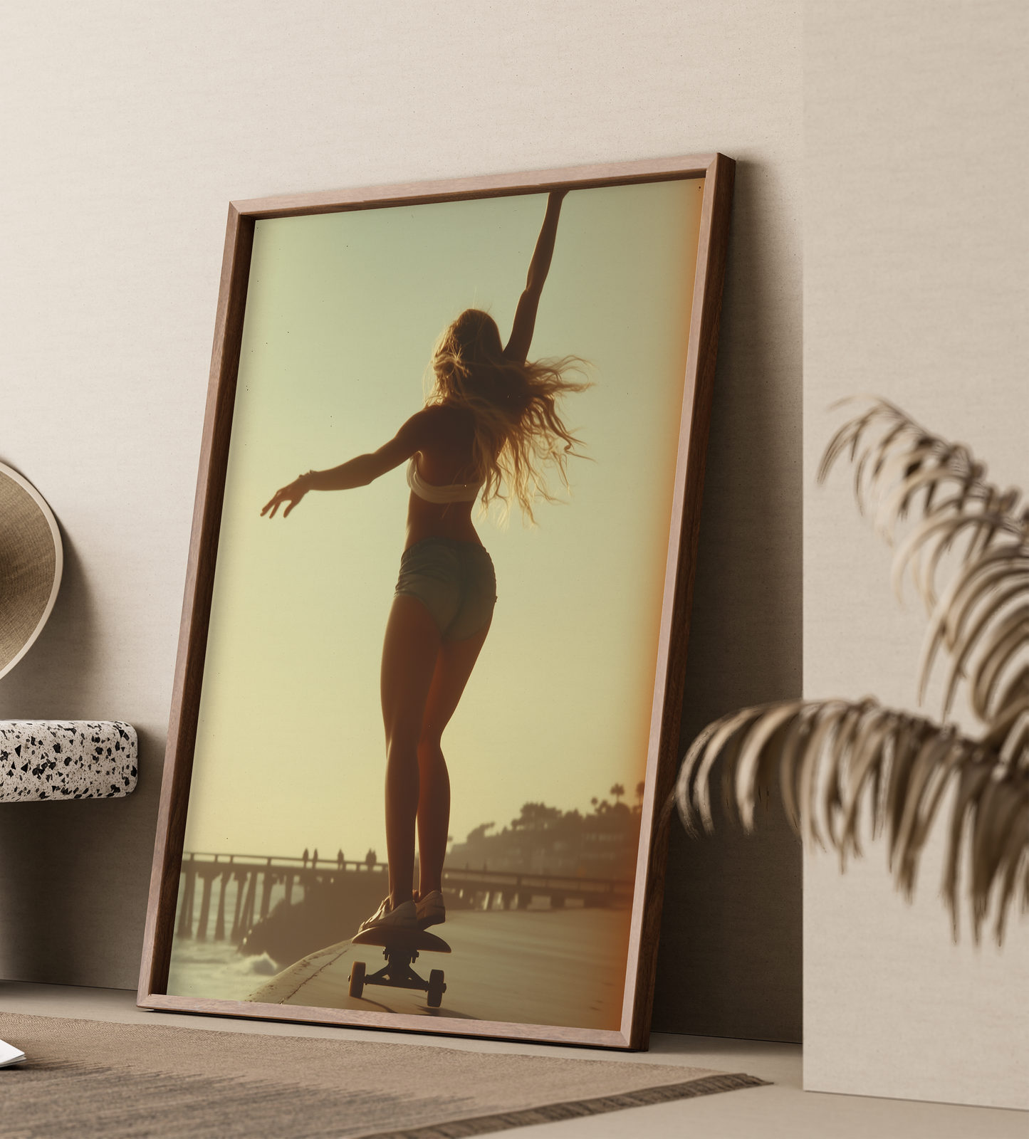 Sunset Skater Girl Art Print - Coastal Surf Vibes