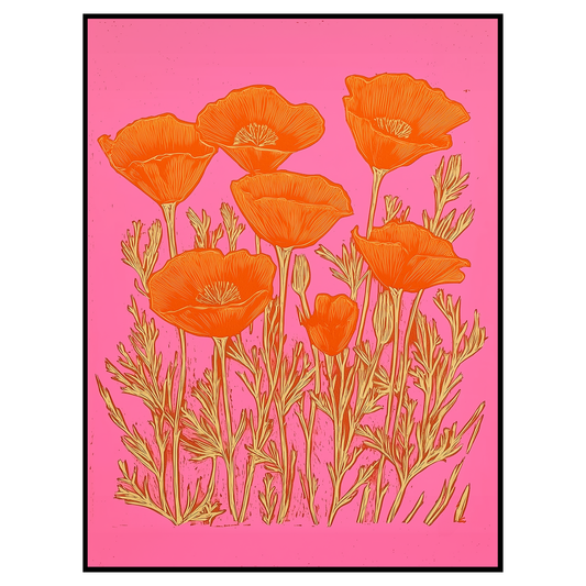 Bold Pink and Orange Poppies - Vibrant Modern Botanical