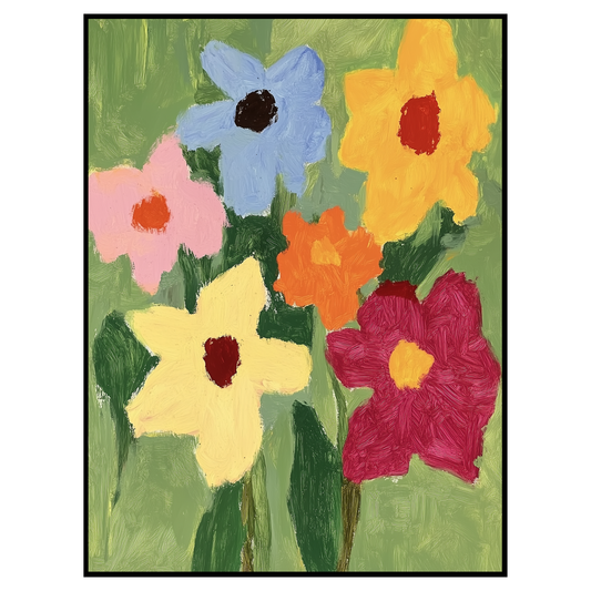 Vibrant Impressionist Floral Print on Green