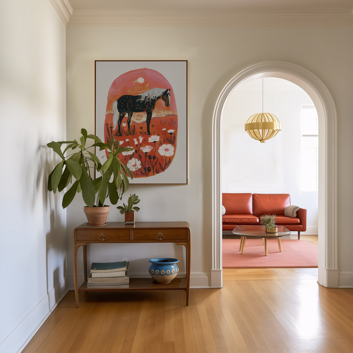 Bohemian Horse Art Print - Scandinavian and Southwestern Floral Decor