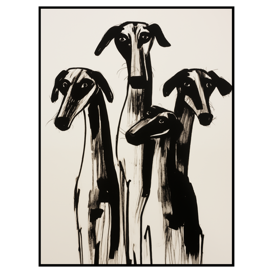 Greyhound Modern Art Print - Black and White Dog Illustration