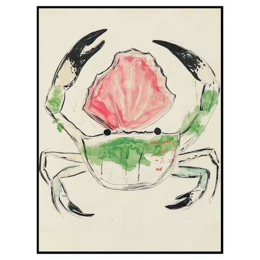 Coastal Crab Watercolor Art Print - Modern Beach House