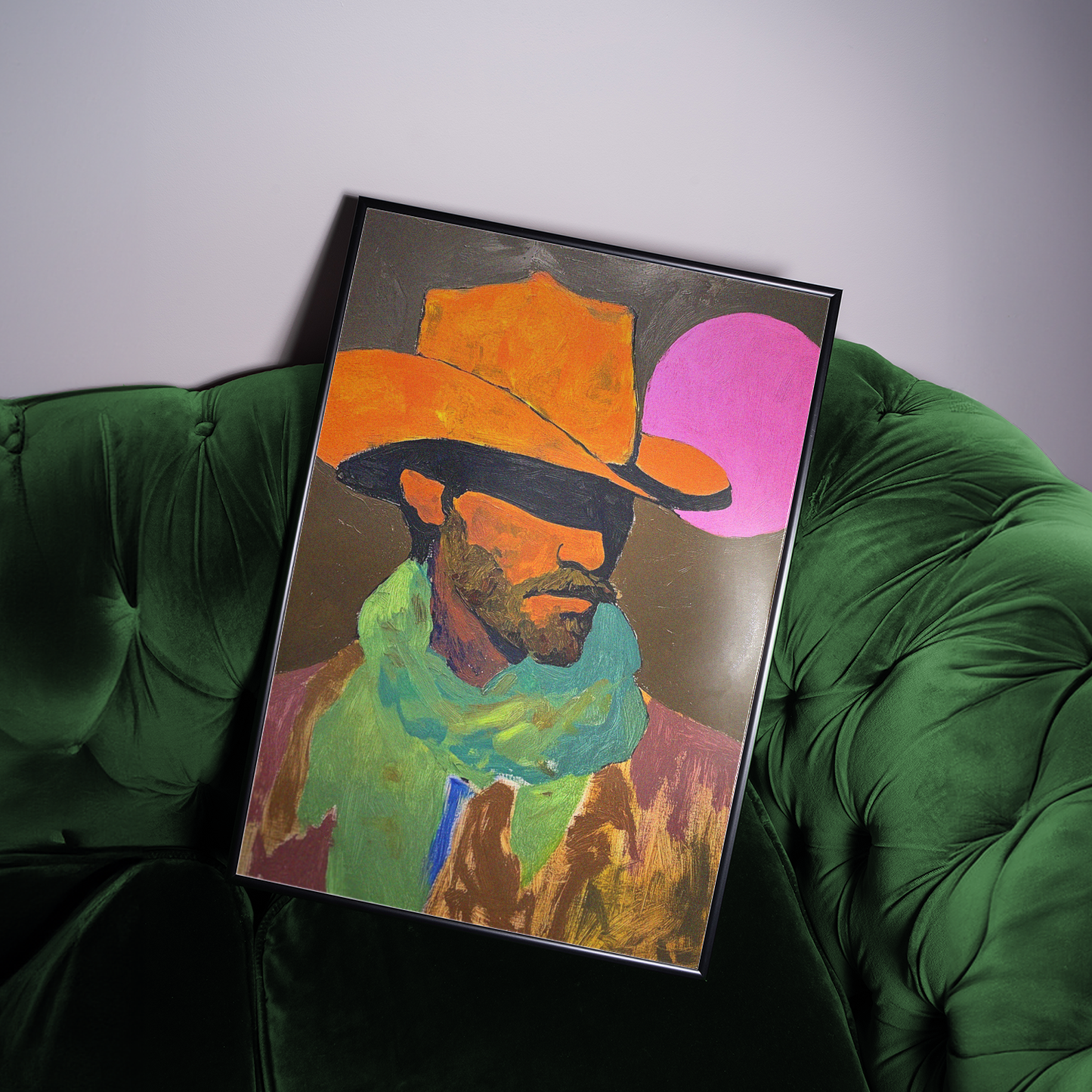 Bold Cowboy with Neon Pink Sun Art Print