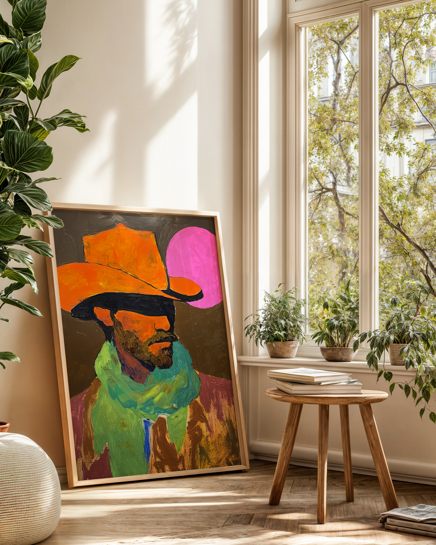 Bold Cowboy with Neon Pink Sun Art Print