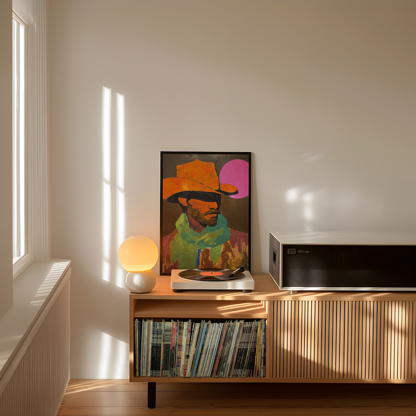 Bold Cowboy with Neon Pink Sun Art Print